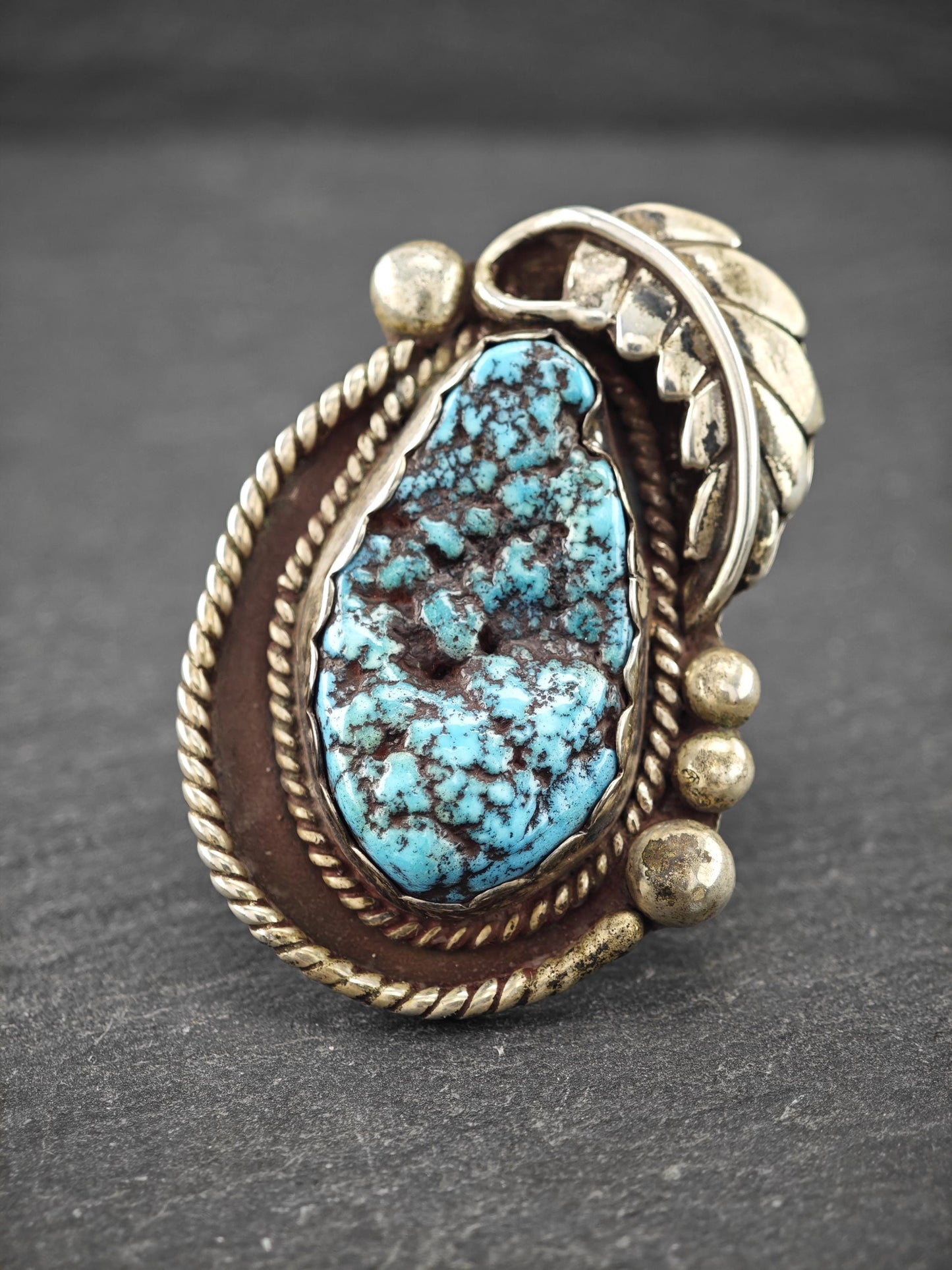 Large Native American Turquoise Ring Sterling Silver by Al Charly