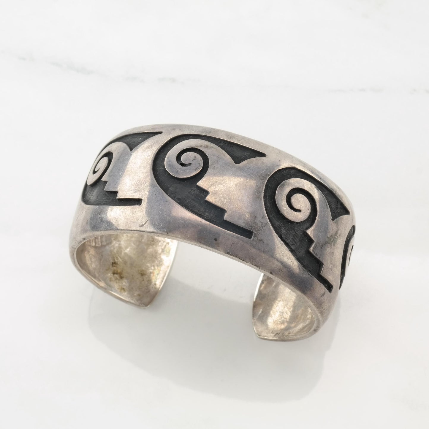 Native American Overlay Cuff Bracelet Bernard Dawahoya Hopi Sterling Silver