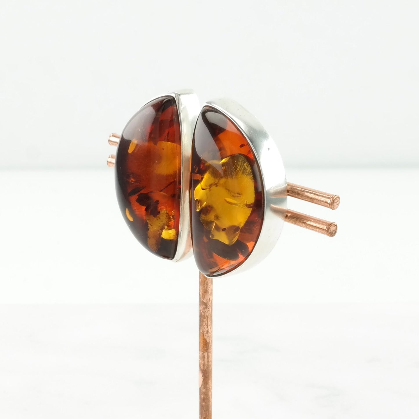Vintage Sterling Silver Clip On Earrings Lori Bonn Orange Amber Modernist