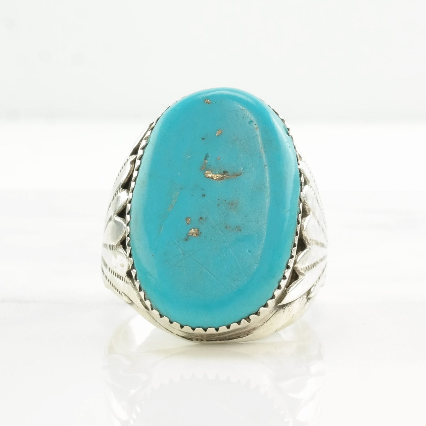 Vintage Native American Silver Ring Turquoise Oval Sterling Size 12 1/2