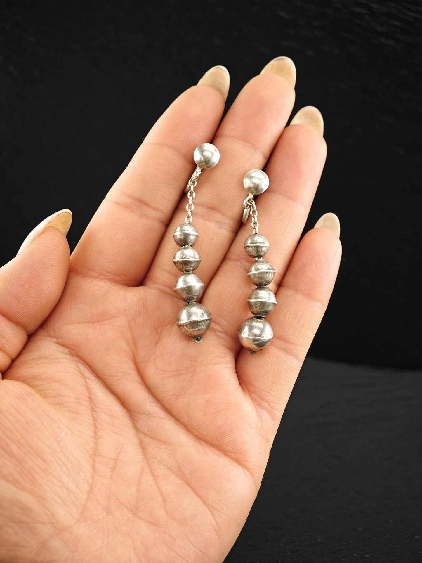 Vintage Sterling Silver Screw Back Earrings Native American Beaded Navajo Pearls
