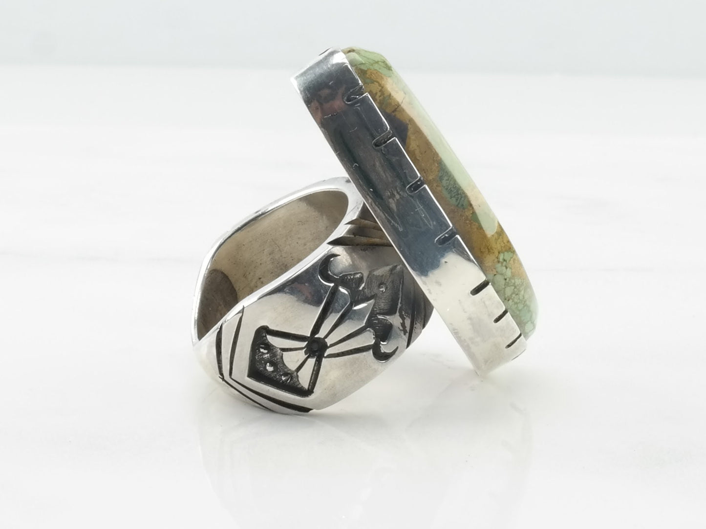 Vintage Native American Sterling Silver Ring Turquoise Green Size 8 1/2