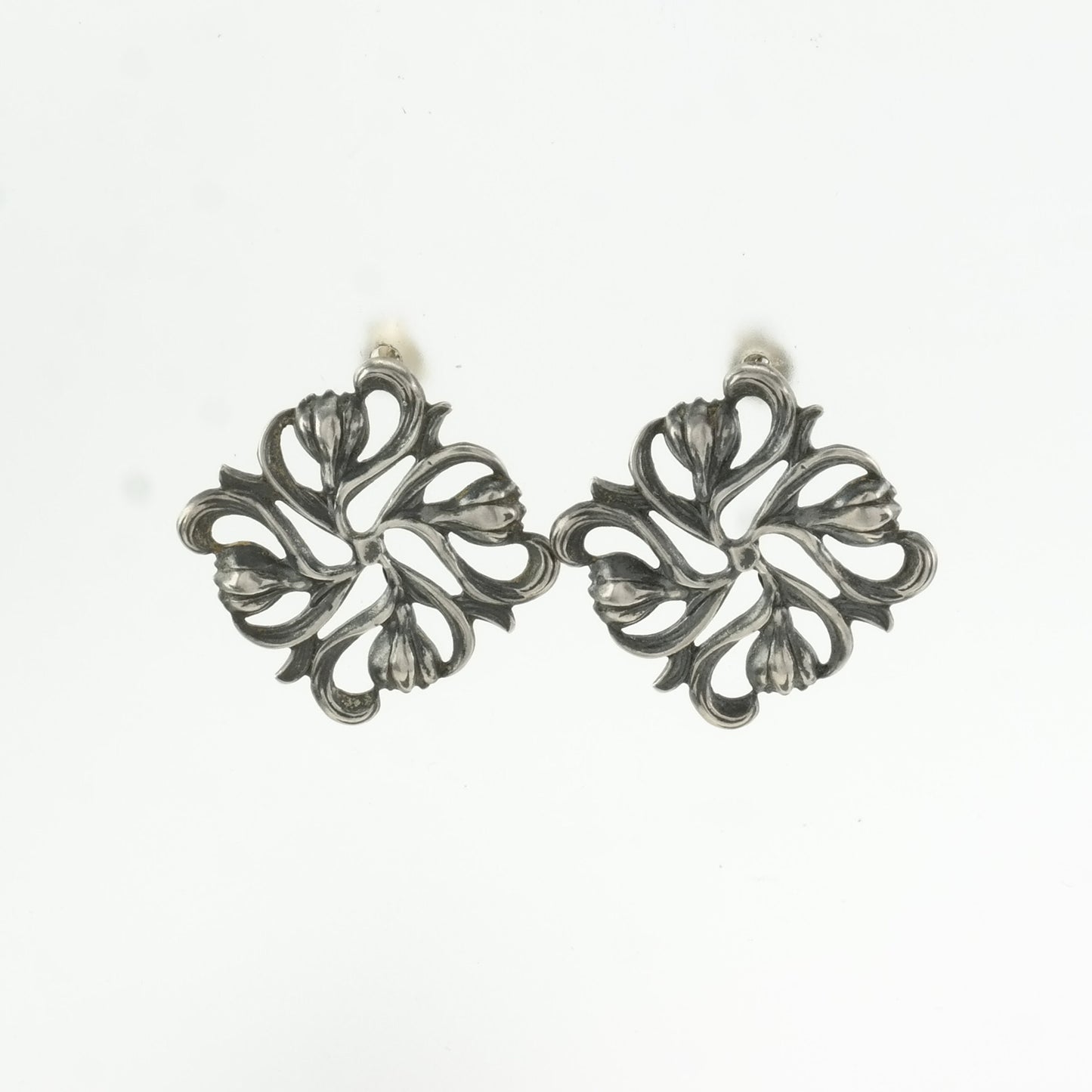 Vintage Sterling Silver Stud Earrings Floral Square