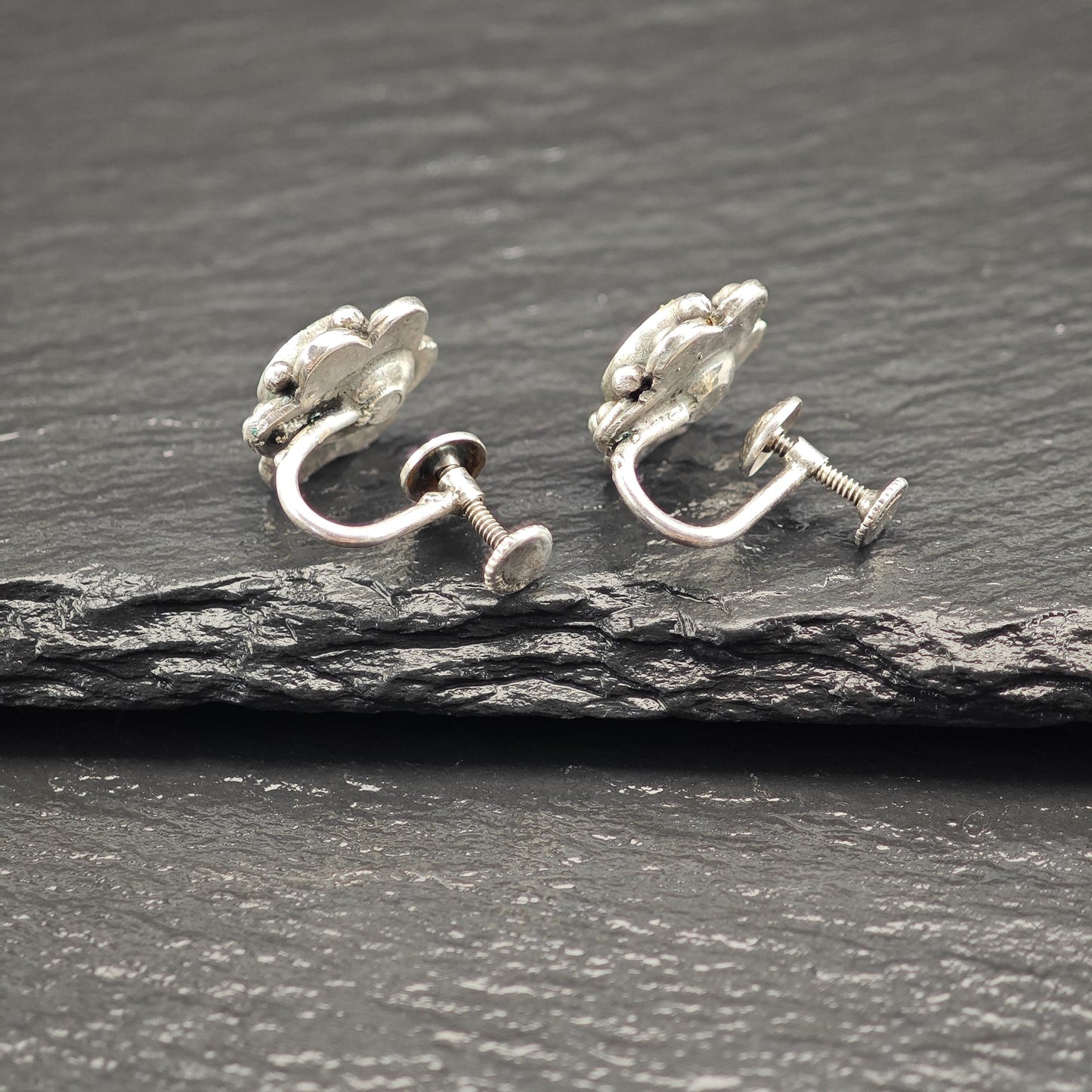 Italy Micro Mosaic Bird Screw Back Earrings Sterling Silver