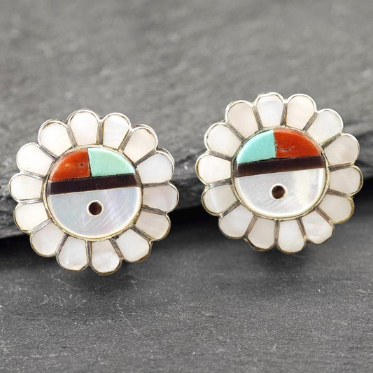 Native American, Floral Clip On Earrings Sterling Silver