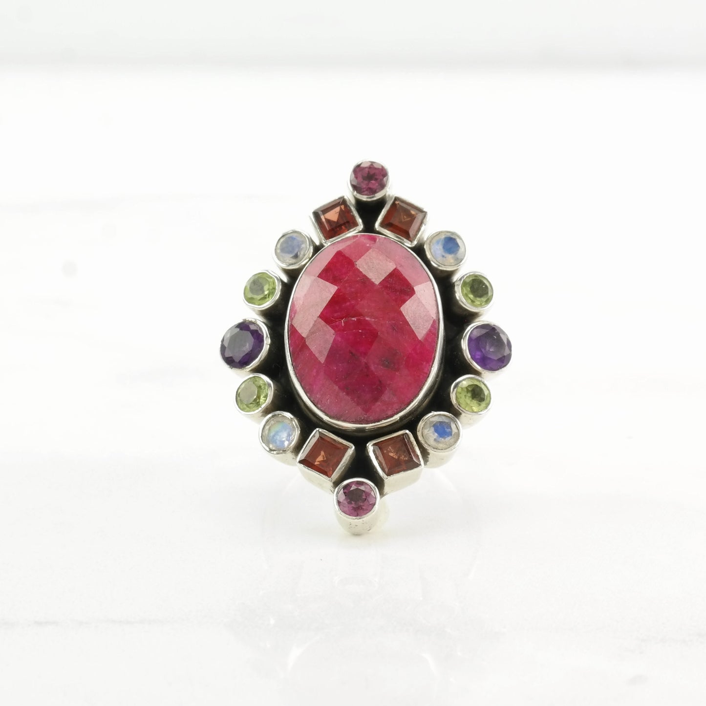 Vintage Nicky Butler Silver Ring Ruby Corundum, Multi Gem Huge Sterling Pink Size 5 3/4