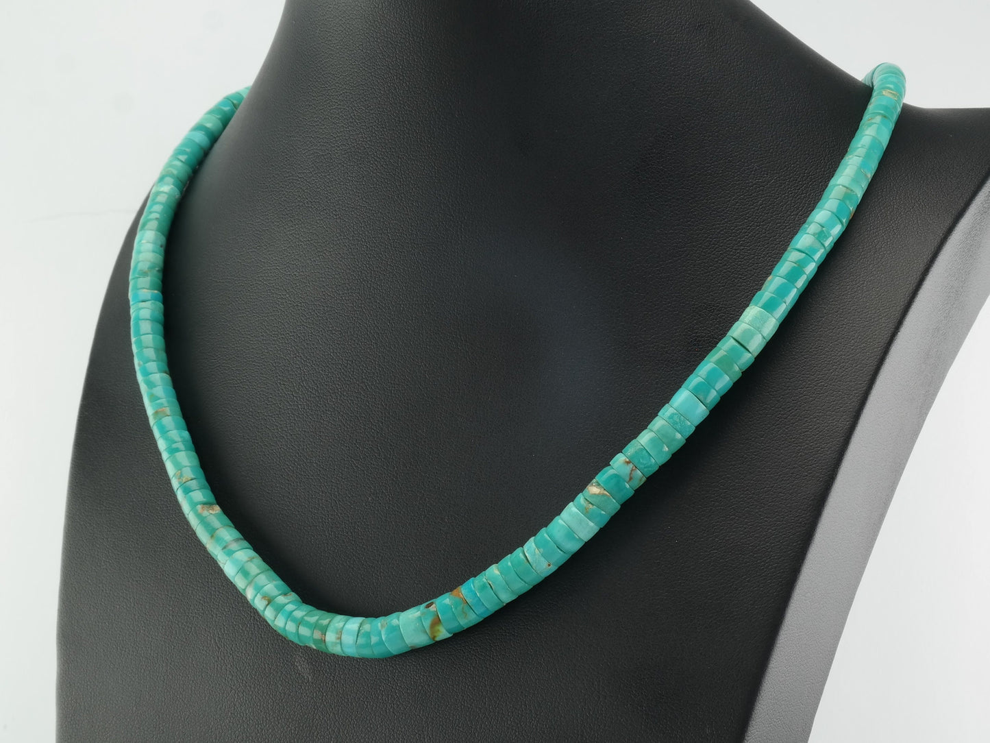 Vintage Turquoise Heishi Necklace | 24 Inch Strand | Natural Blue Turquoise Beads | Sterling Silver Findings | 1970s Boho Jewelry