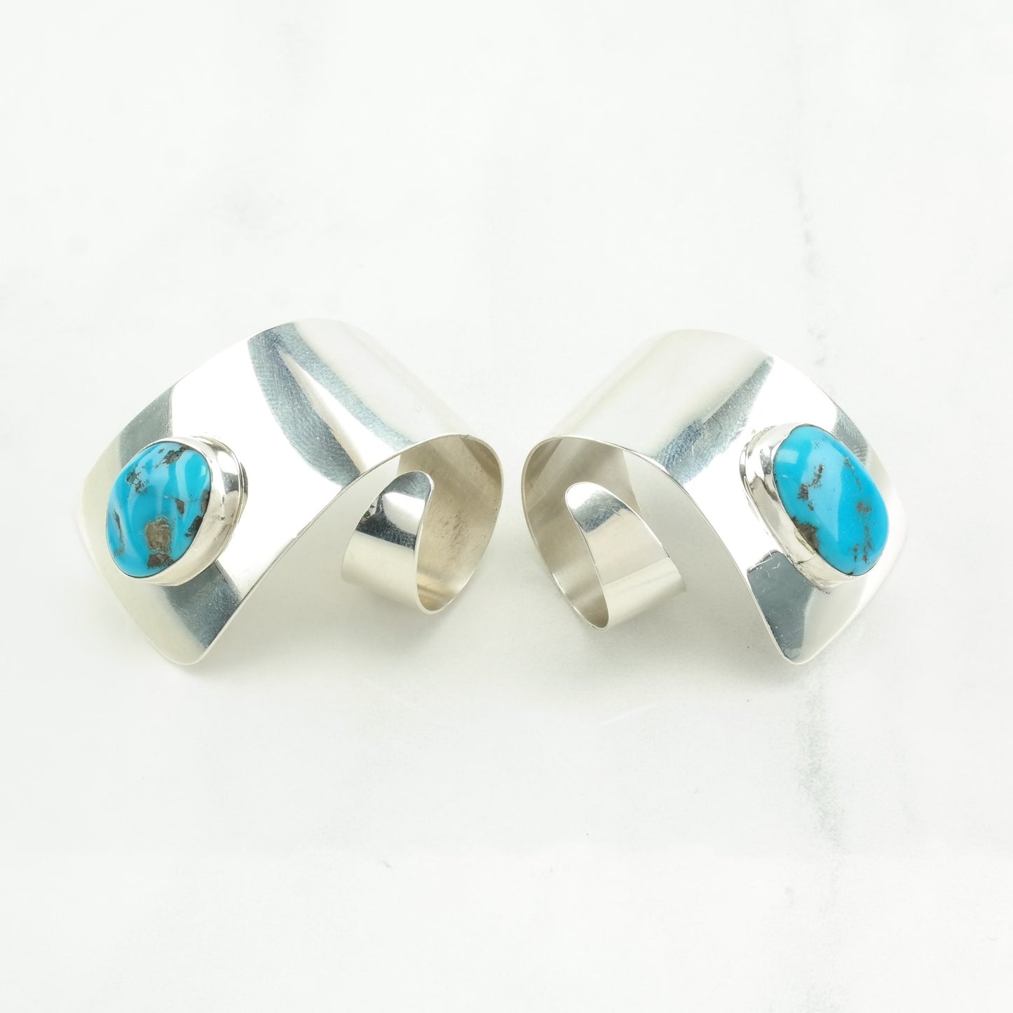 Native American Sterling Silver Turquoise Abstract Earrings Stud
