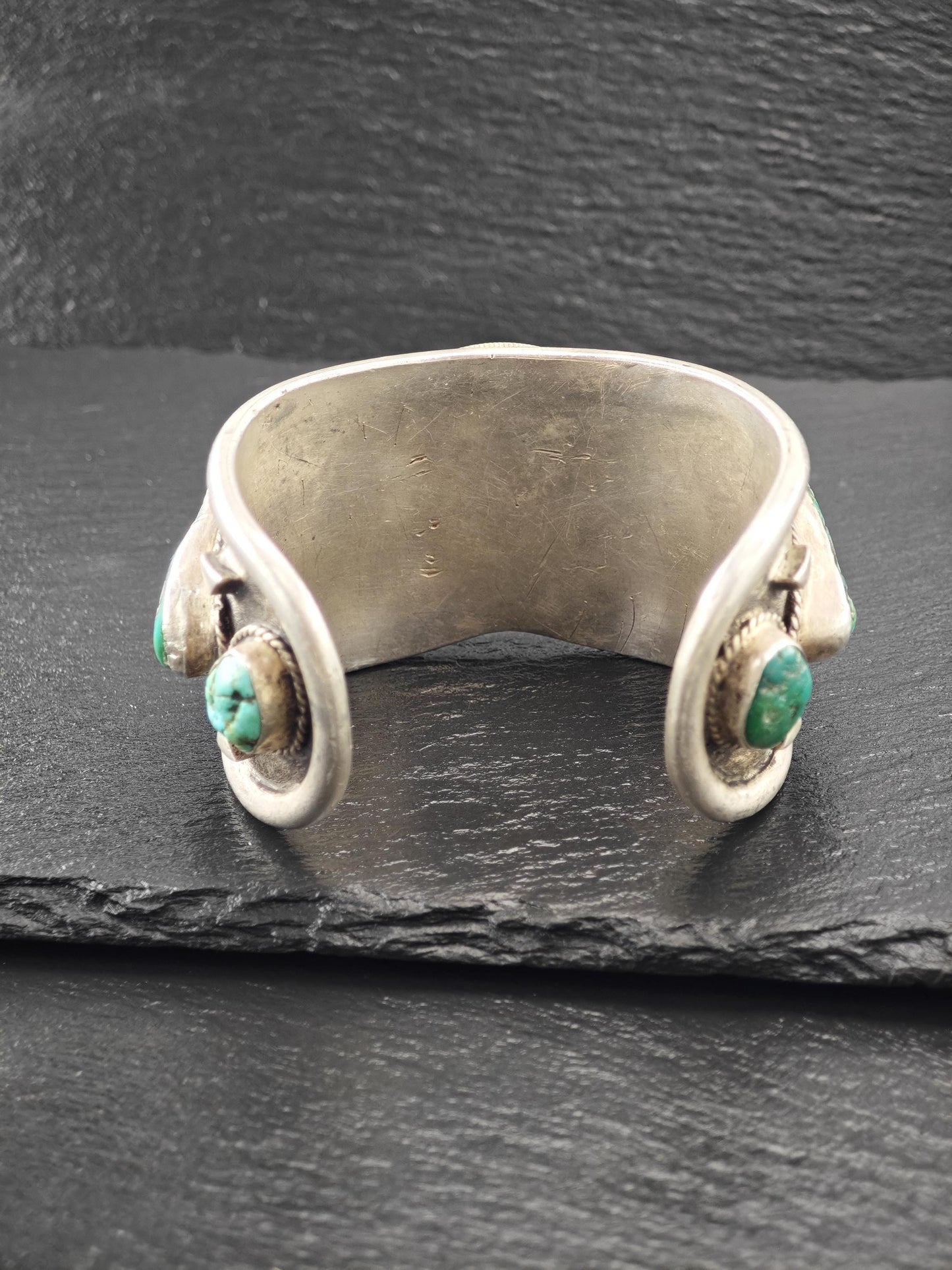 Native American, Turquoise, Coin Cuff Bracelet Sterling Silver