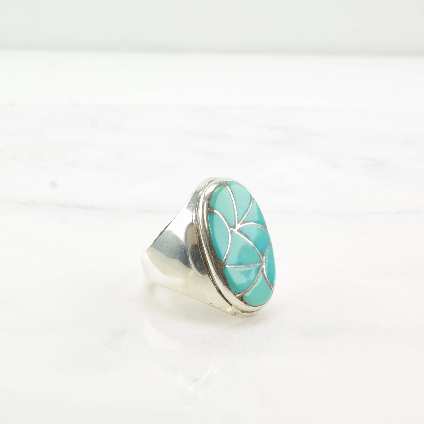 Vintage Zuni Silver Ring Fishscale Inlay Sterling Size 10