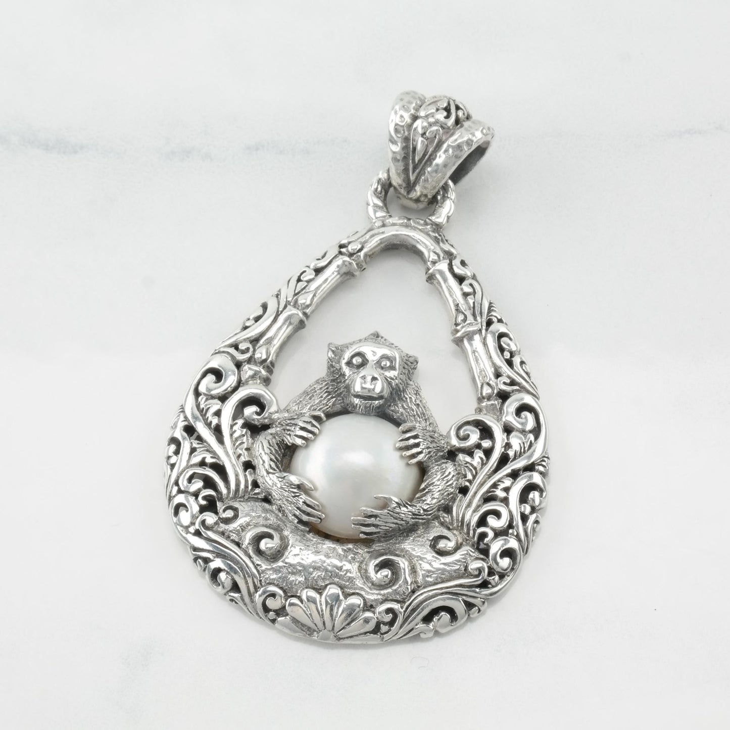 Sarda Monkey Pendant Pearl Sterling Silver