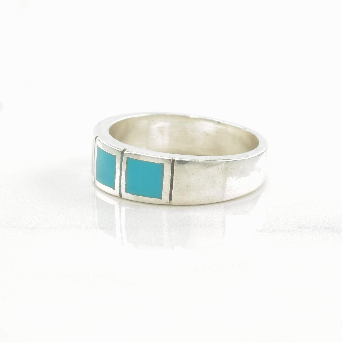 Vintage Southwest Silver Ring Turquoise Inlay Sterling Size 5 3/4