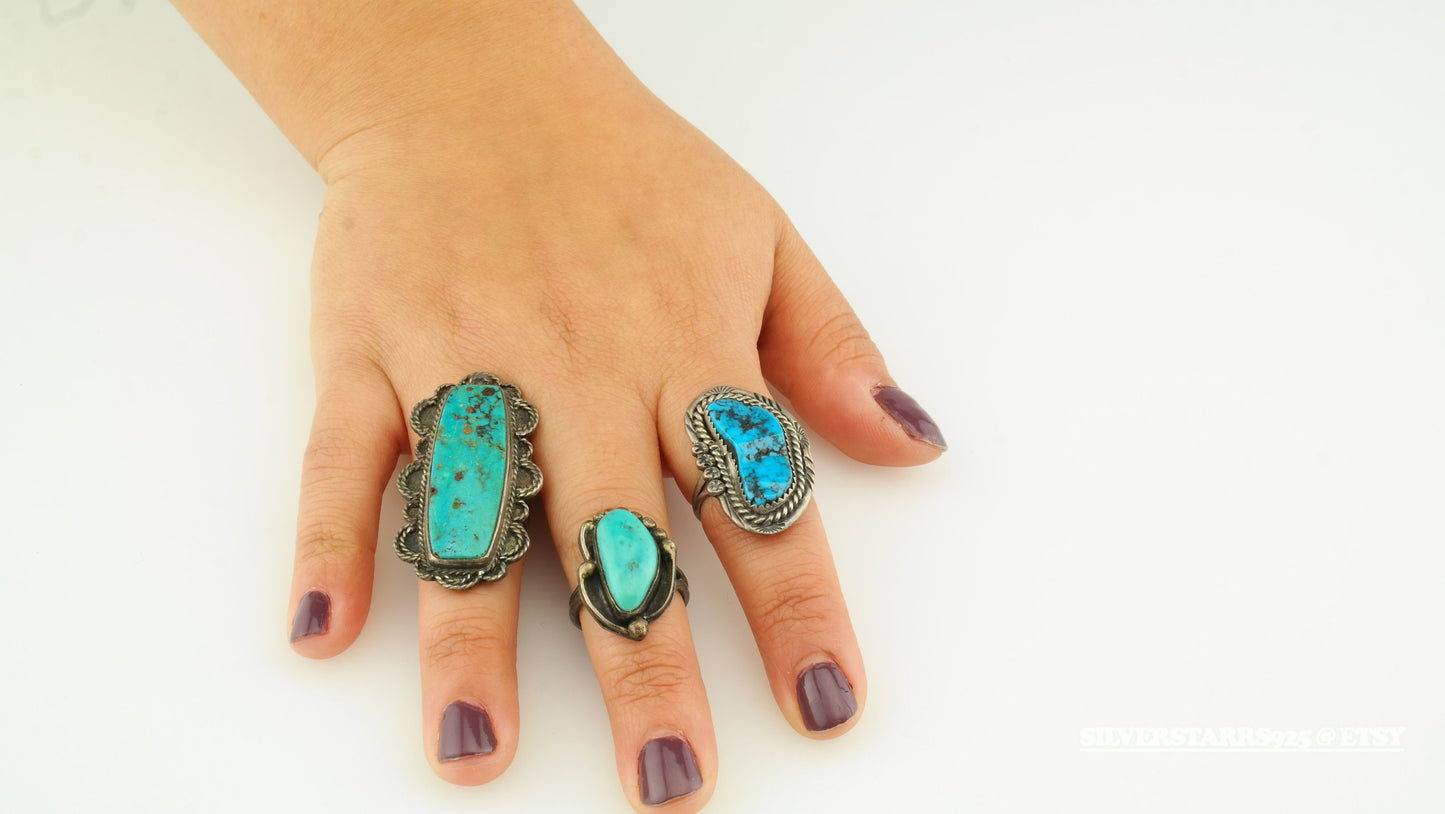 Historic Native American Silver Ring No Treatment Turquoise Sterling Blue Size 6.5