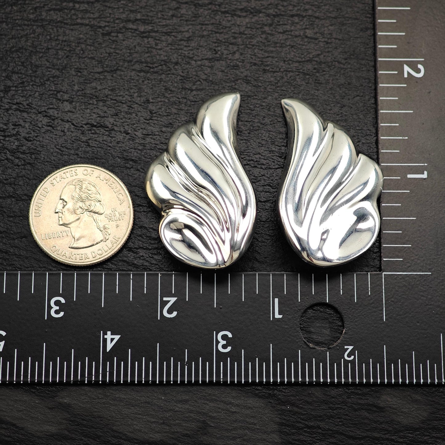 Taxco, Ballesteros Wings Puffy Clip On Earrings Sterling Silver