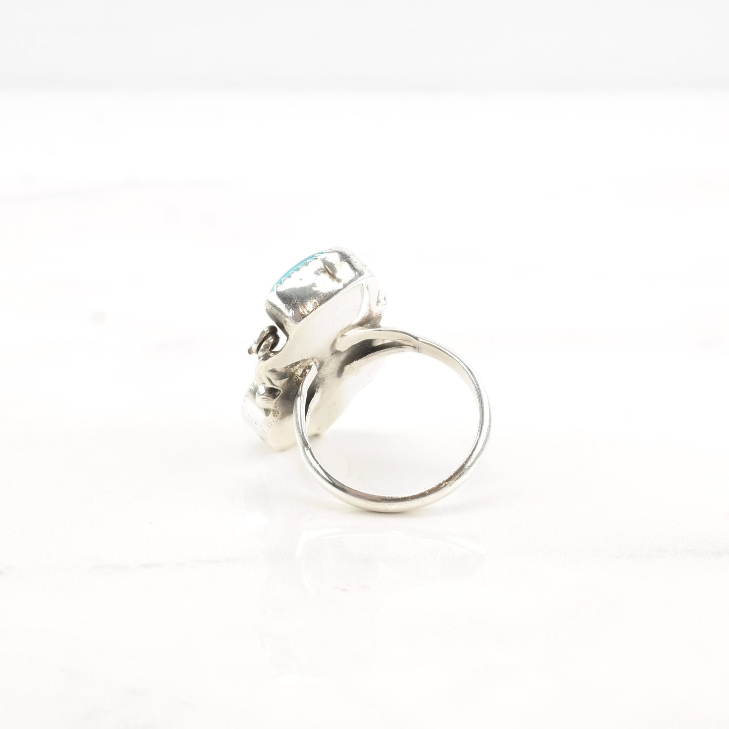 Vintage Native American Silver Ring MOP Turquoise Leaf Double Sterling Size 6 1/4