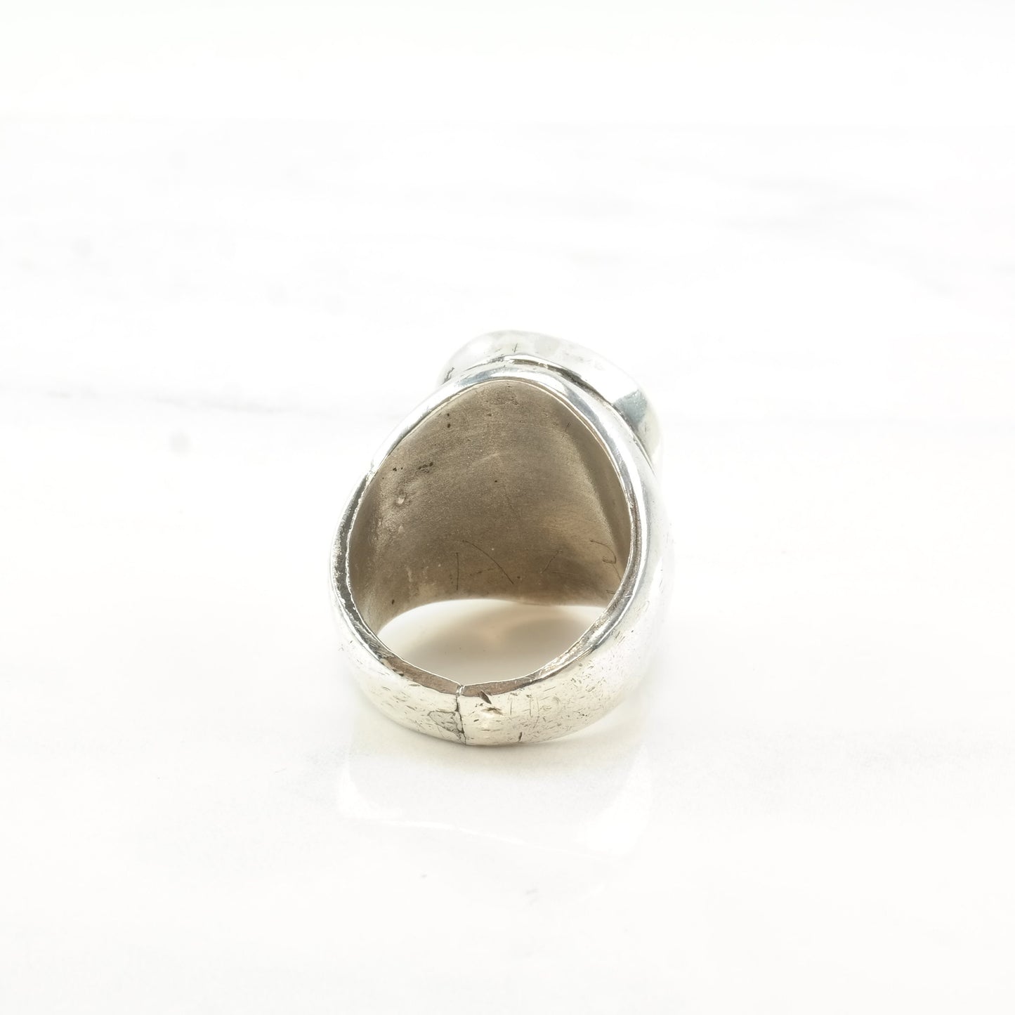 Vintage Native American Silver Ring Lone Mountain Spiderweb Turquoise Hairline Crack Sterling Size 8 1/4