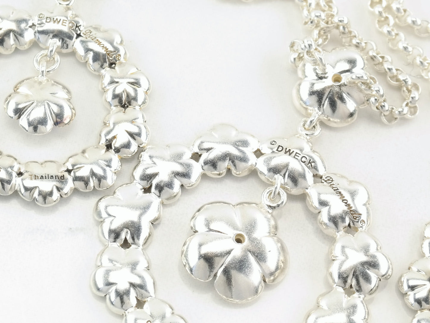 Vintage Dweck Diamond Flower Necklace Earrings Sterling Silver Jewelry Set