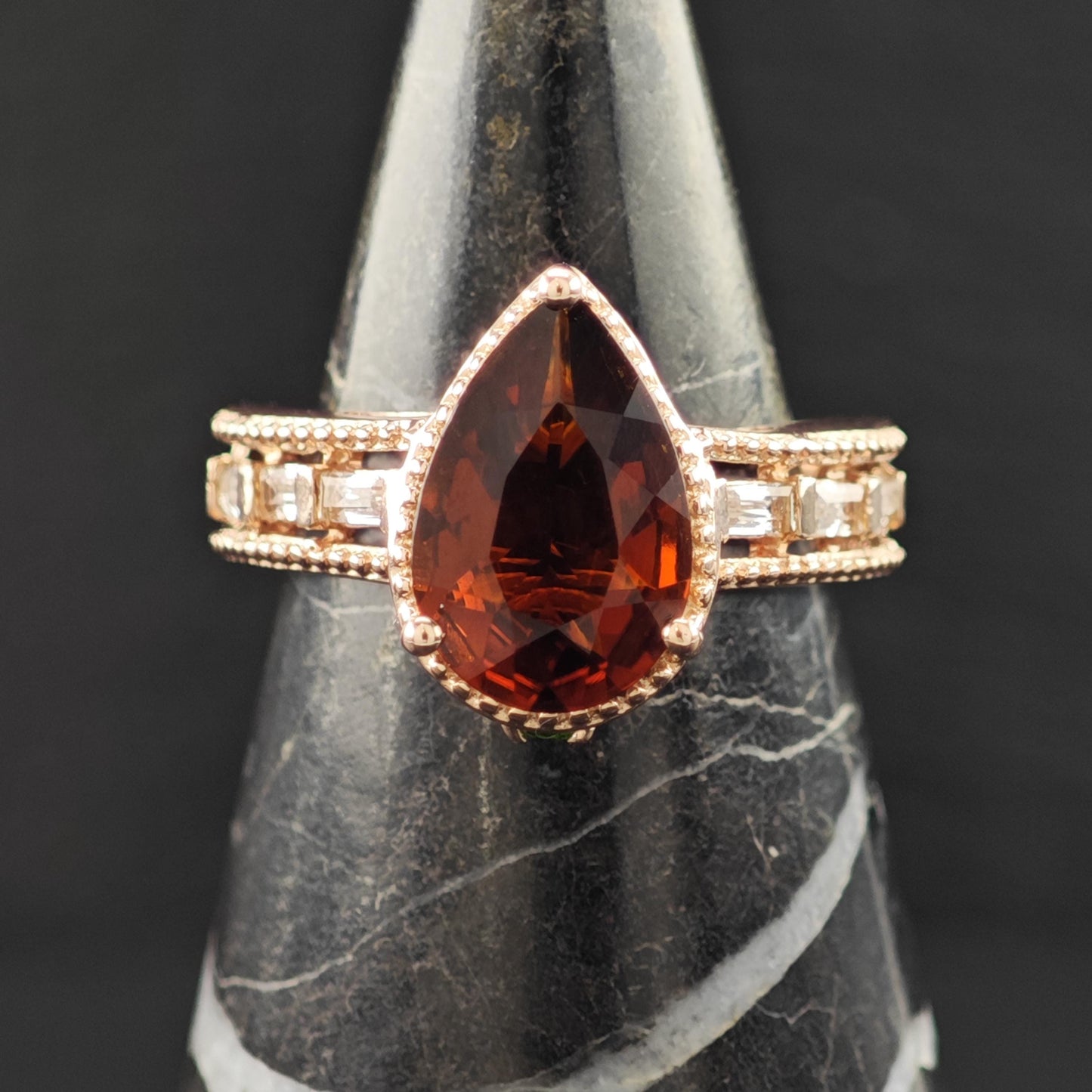Natural Garnet Teardrop 14K Rose Gold Plated Ring Sterling Silver Sz 6 R6168