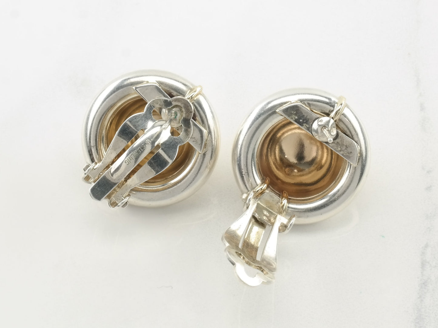 Sterling Silver 14k Gold Dome Earrings Omega back