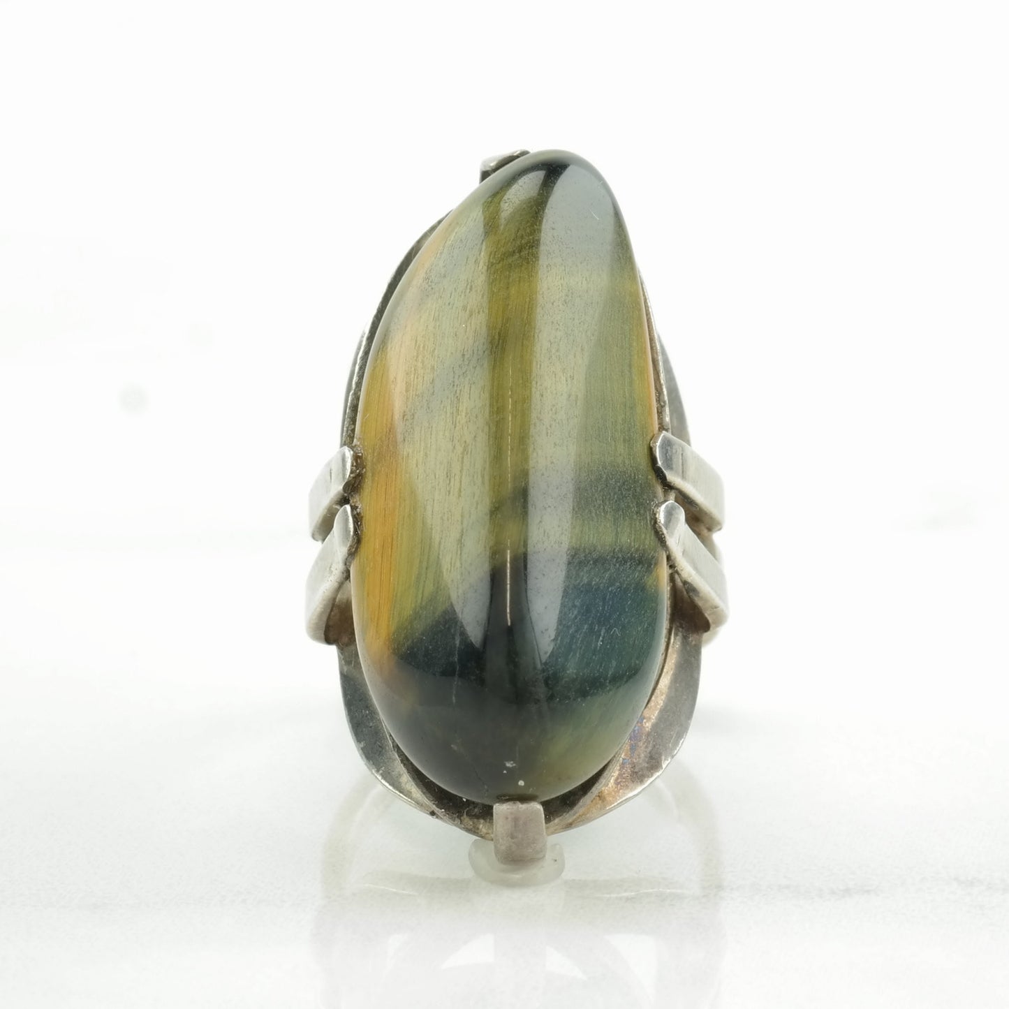 Vintage Mid Century Silver Ring Tigers Eye Sterling Size 5 3/4