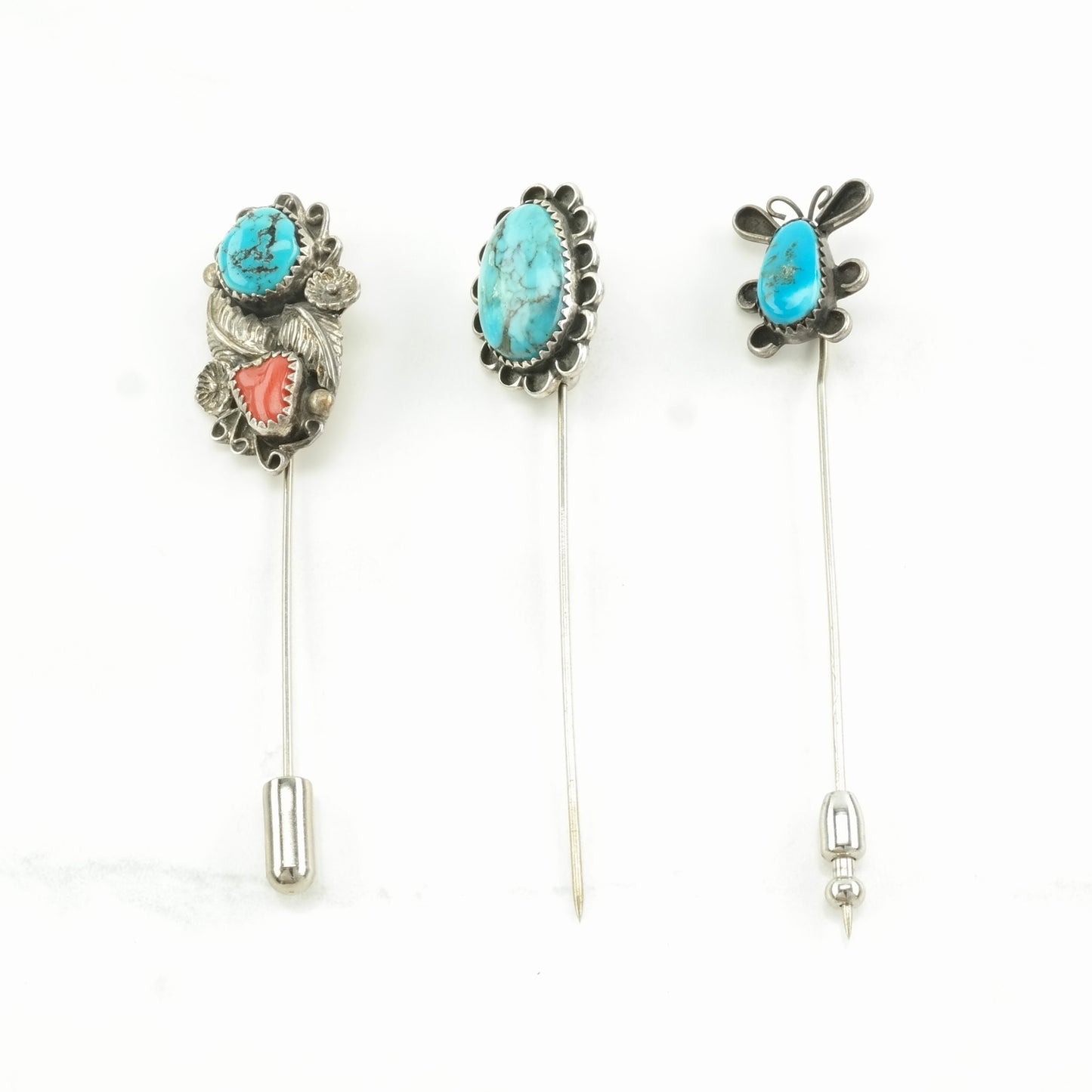 Choice: Native American Sterling Silver Brooch Floral Blue, Red Turquoise, Coral