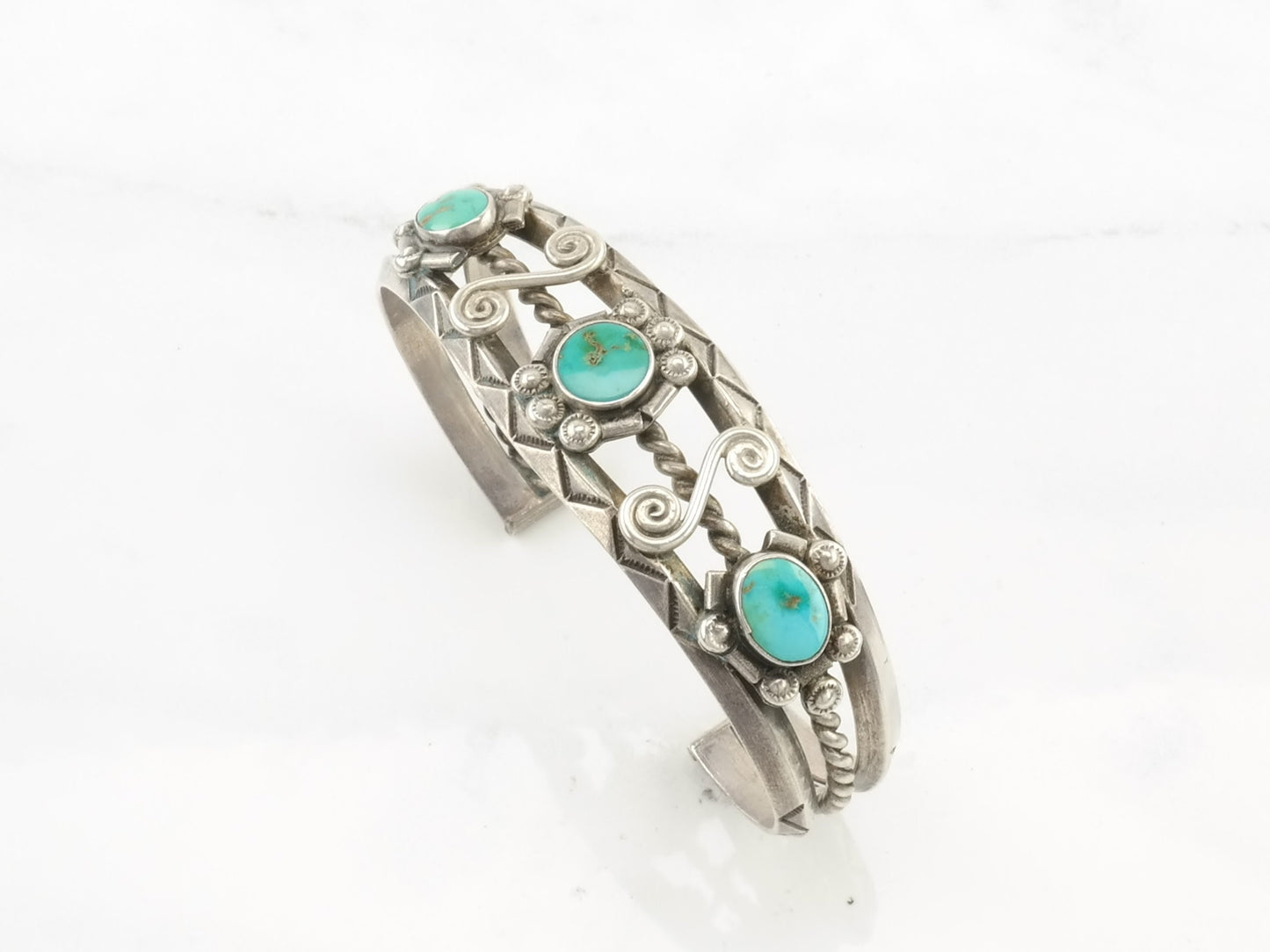 Native American Blue Gem Turquoise Cuff Bracelet Sterling Silver