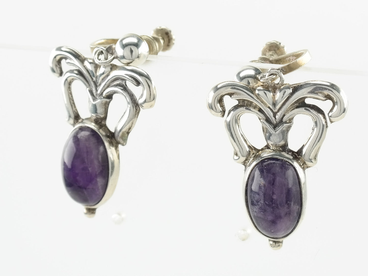 Vintage Sterling Silver Amethyst Earrings Screw Back