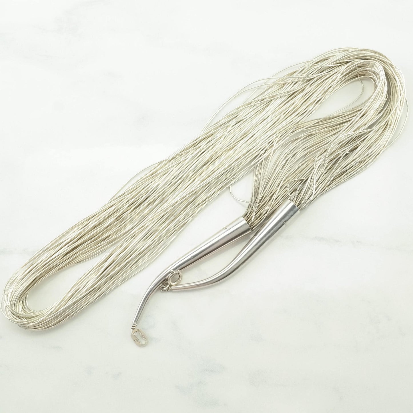 Vintage Native American Sterling Silver Liquid Silver 50 Strand Necklace