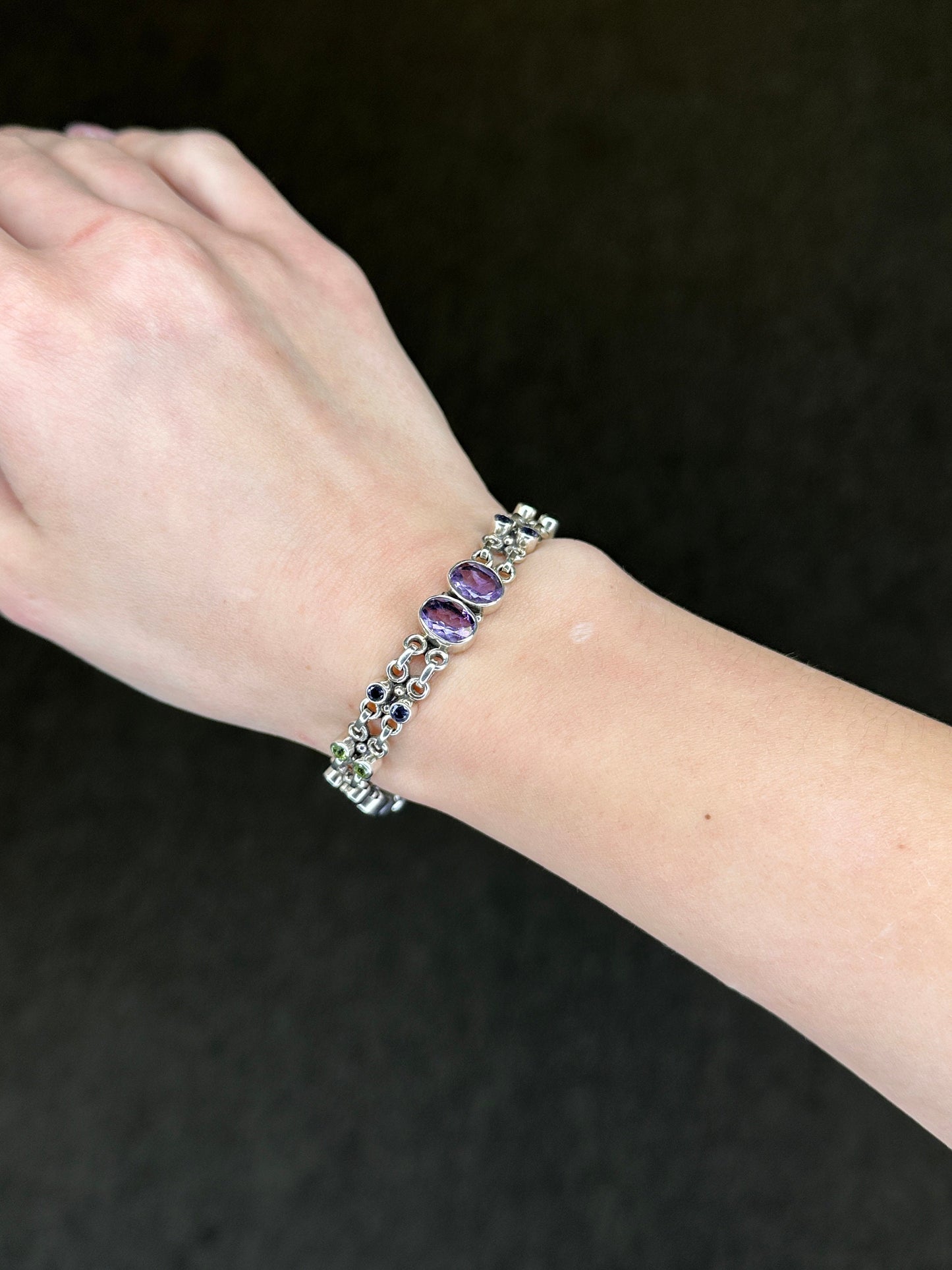 Nicky Butler Sterling Silver Link Bracelet Amethyst, Moonstone, Peridot