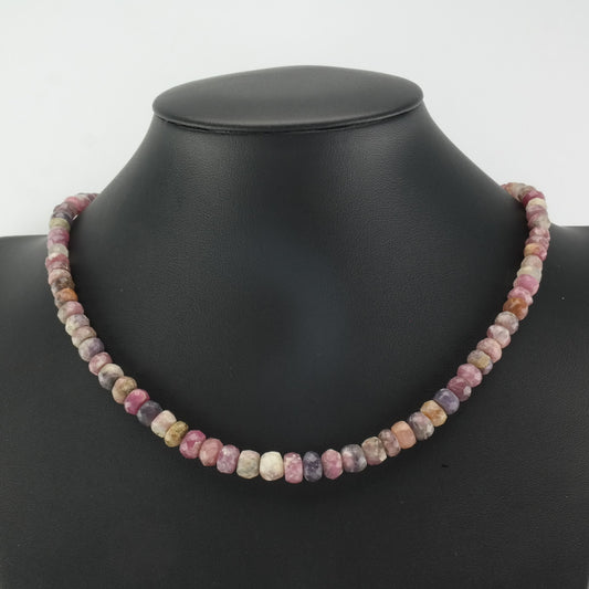 Vintage DTR Sterling Silver Opaque Corundum, Ruby Faceted Bead Necklace
