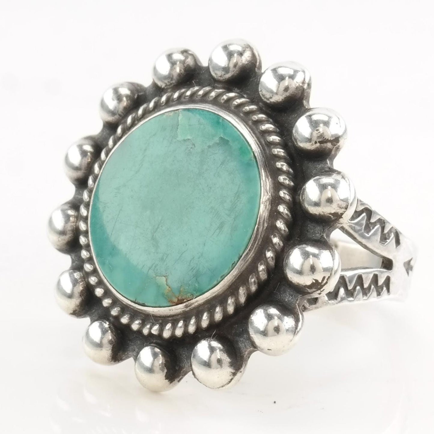 Vintage Fred Harvey Era Silver Ring Turquoise Circle Sterling Size 6 3/4