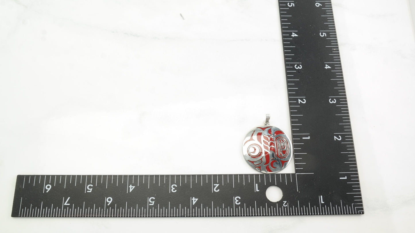 Vintage Marvin Oliver Enamel, Abstract, Indigenous Sterling Silver Pendant