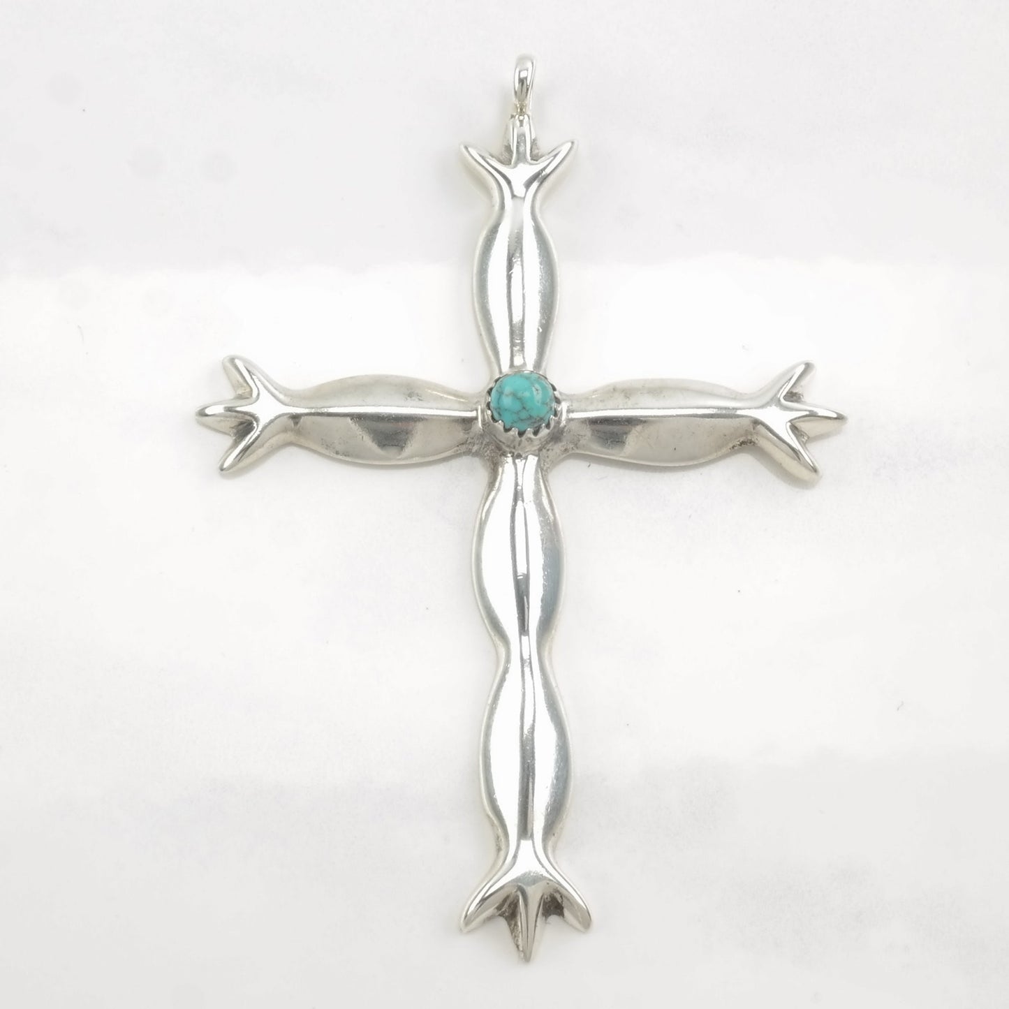 Vintage Native American Turquoise Cross Sterling Silver Pendant