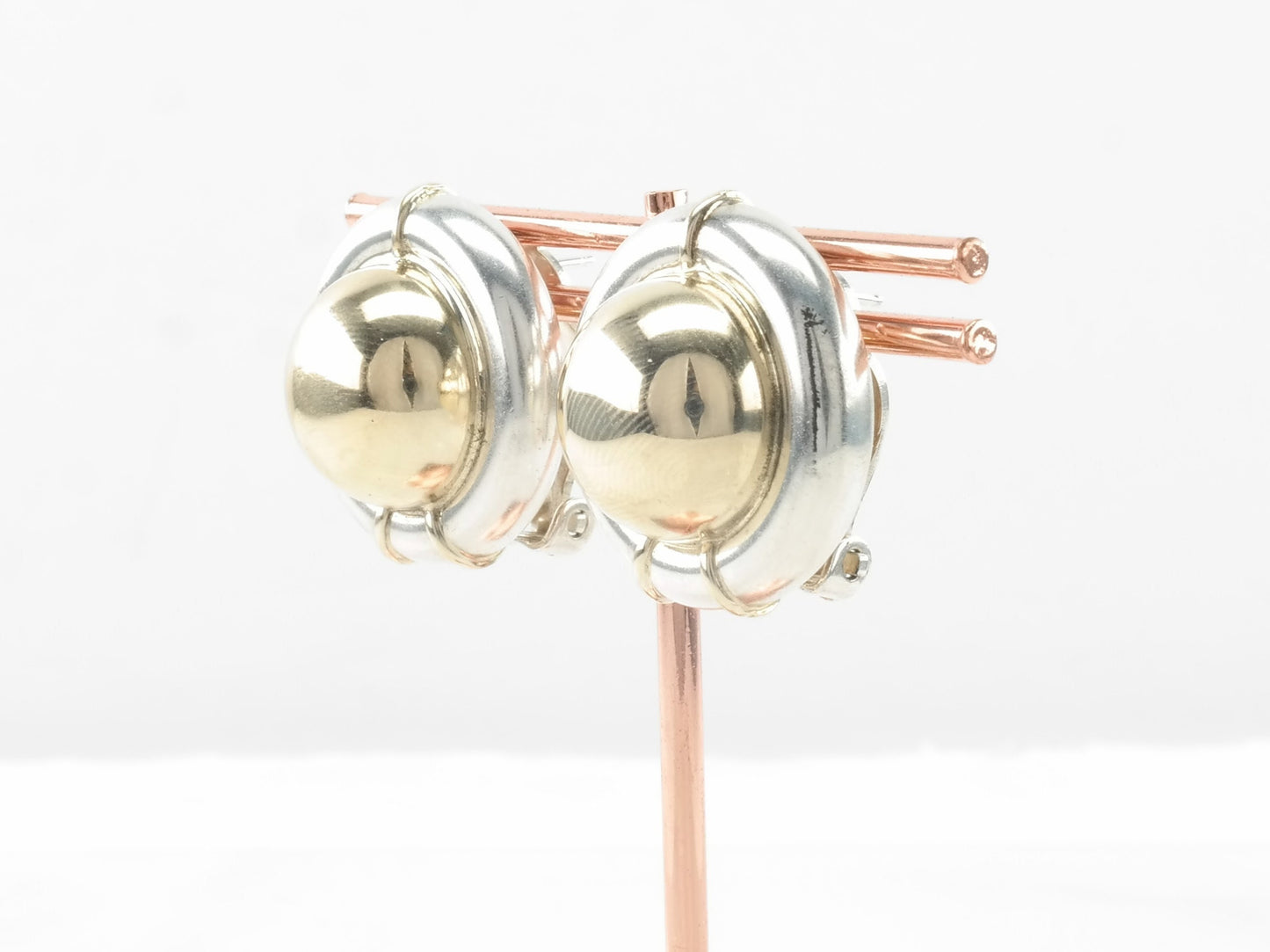 Sterling Silver 14k Gold Dome Earrings Omega back