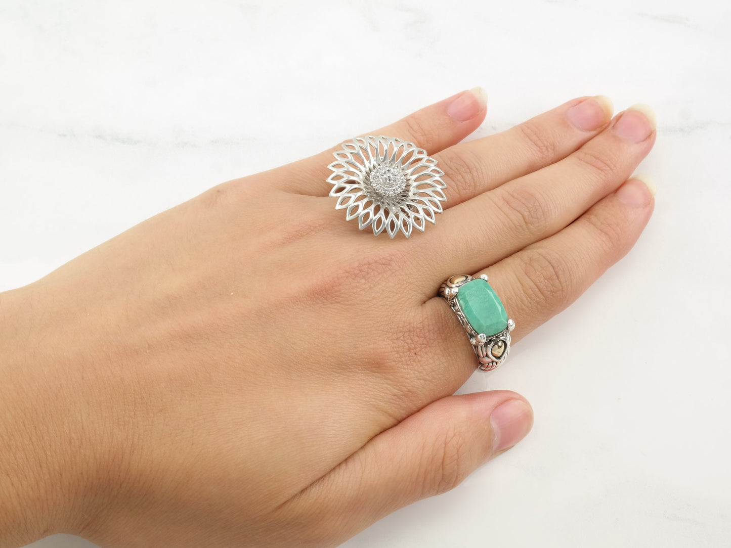 Vintage Gabriel & Co. Silver Ring White Topaz Flower Sterling Size 7