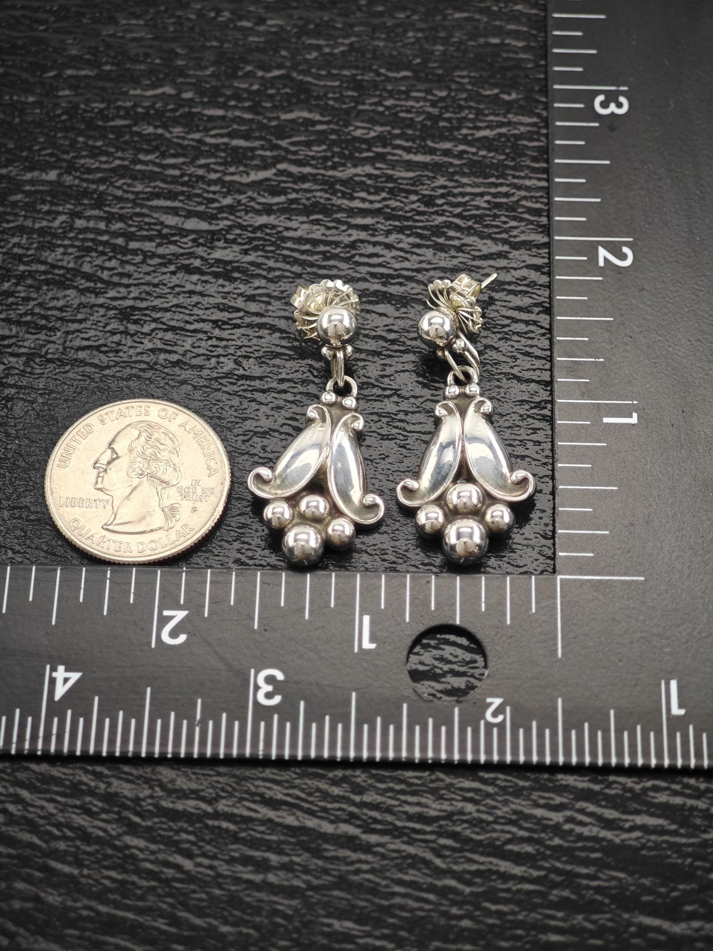Vintage Georg Jensen Sterling Silver Floral StudDangle Earrings 32A