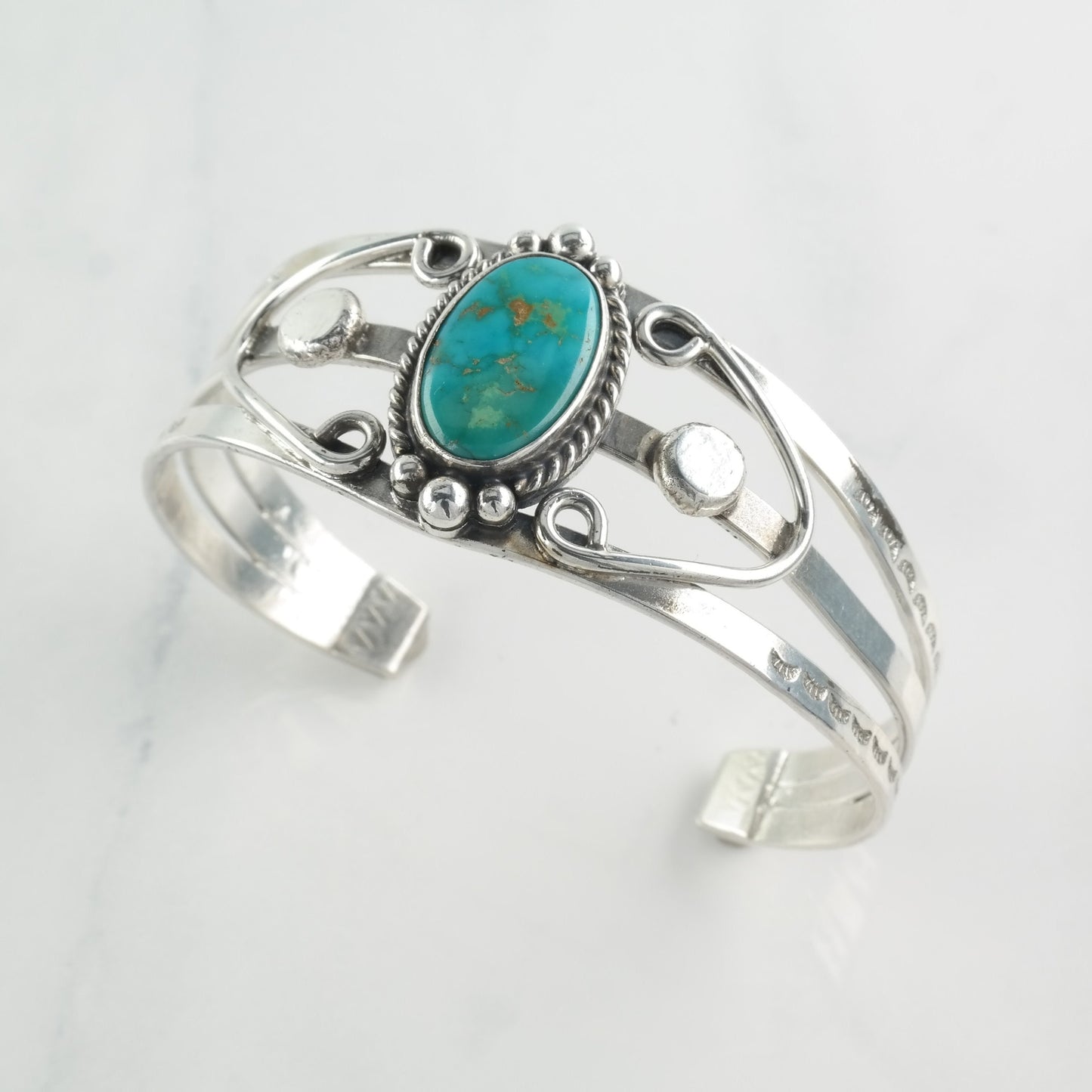 Fred Harvey Era Cuff Bracelet Native American Blue Gem Turquoise Sterling Silver