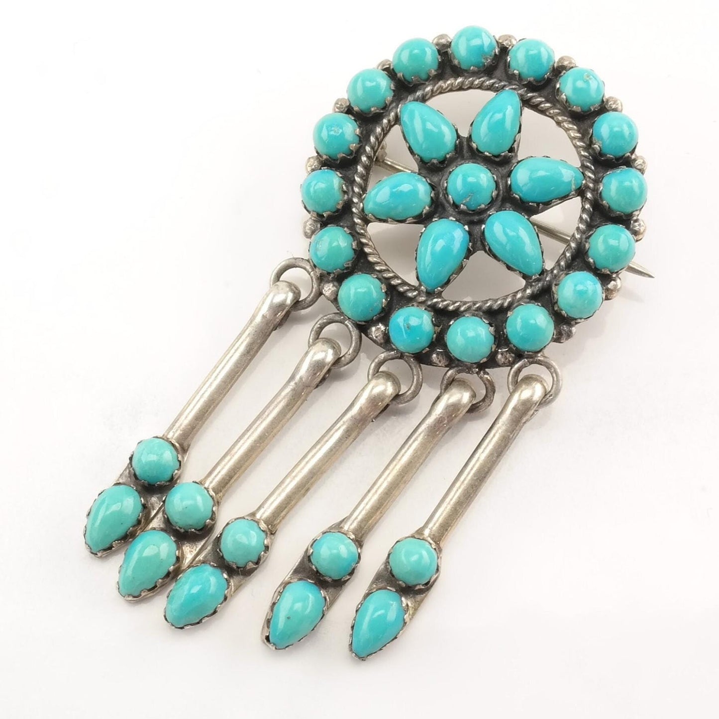Sterling Silver Brooch Pendant Zuni Dangle Turquoise
