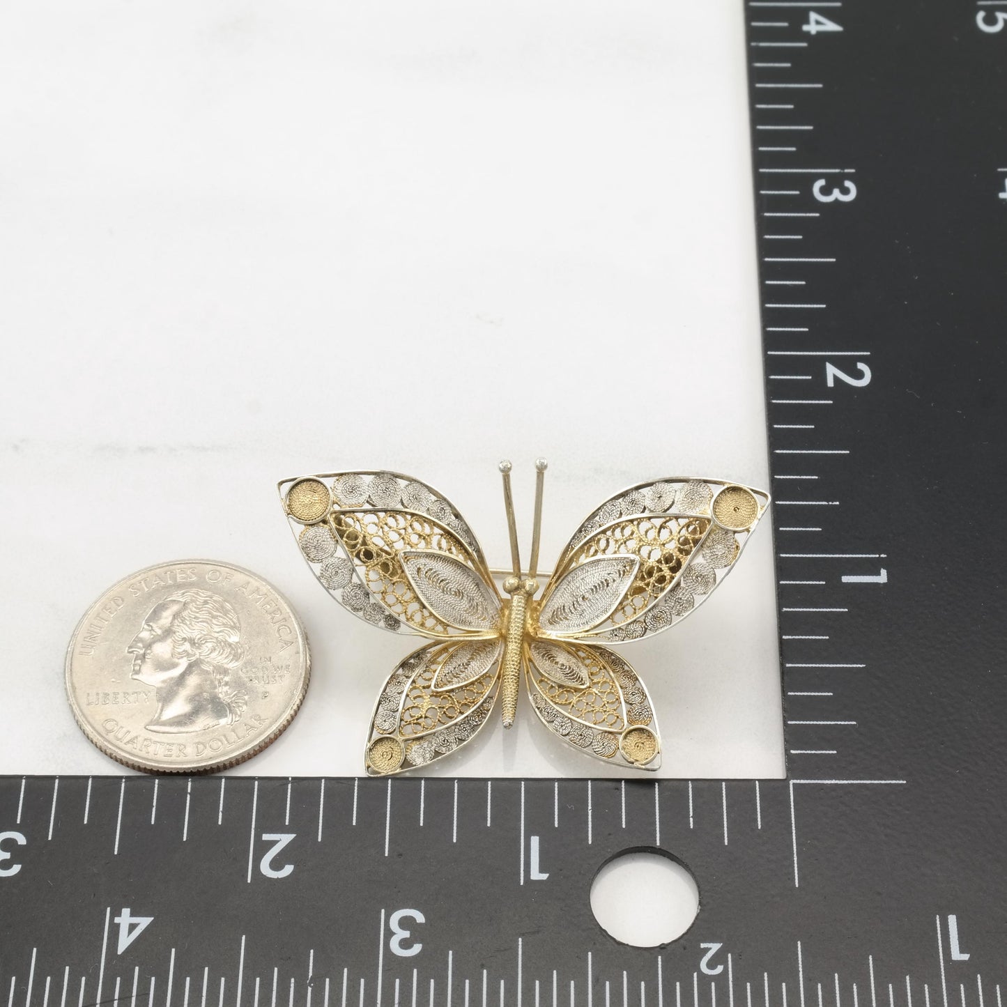 Vintage Italy Butterfly, Leaf Lightly Gold Gilded Sterling Silver Brooch B2009