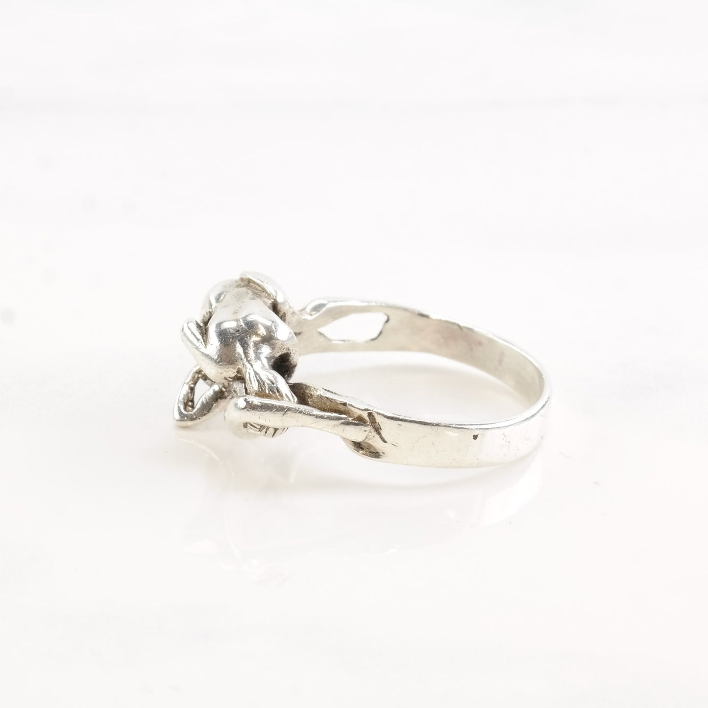 Vintage Modernist Silver Ring Abstract Love People Sterling Size 7 3/4