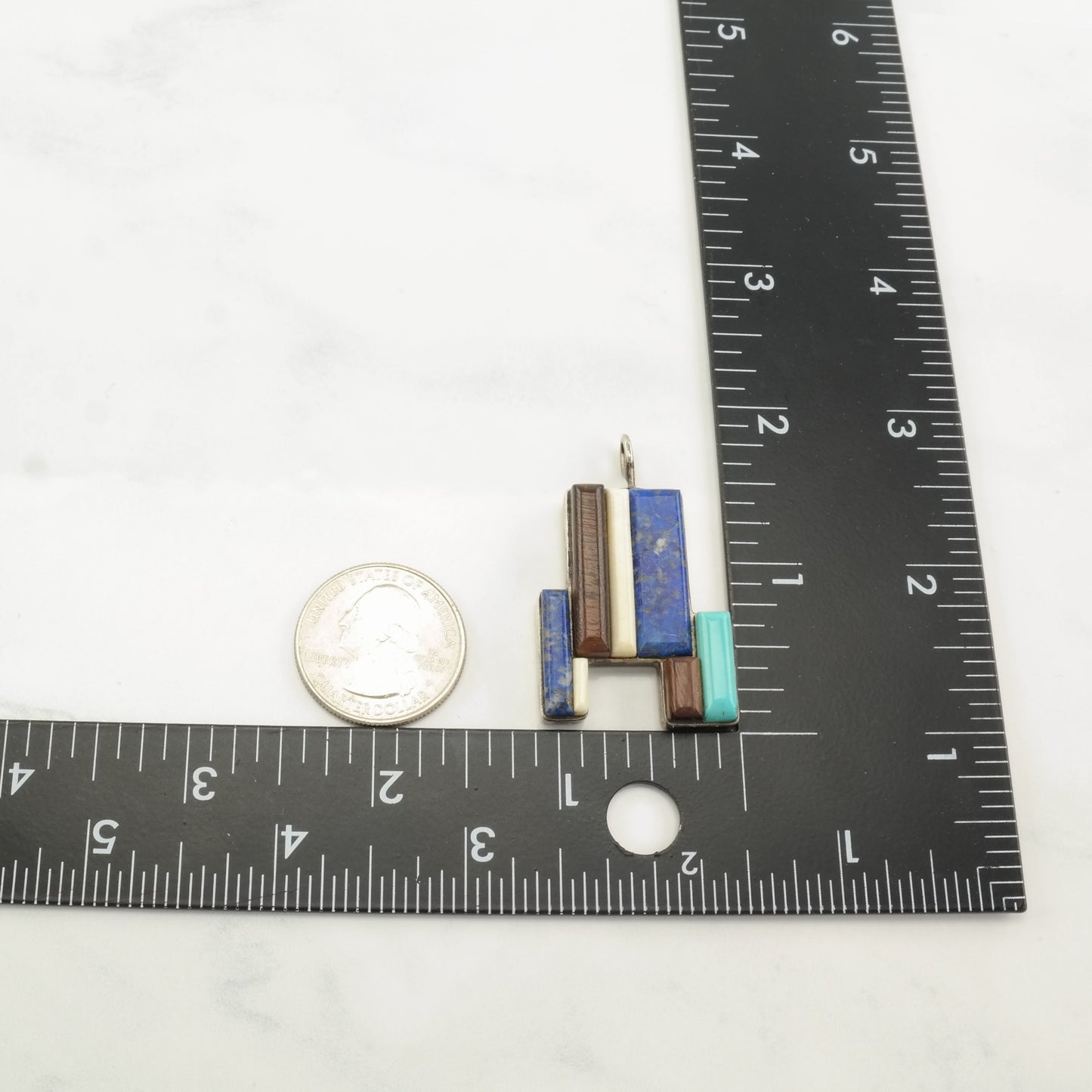 Vintage Sterling Silver Pendant with Geometric Cobblestone Inlay