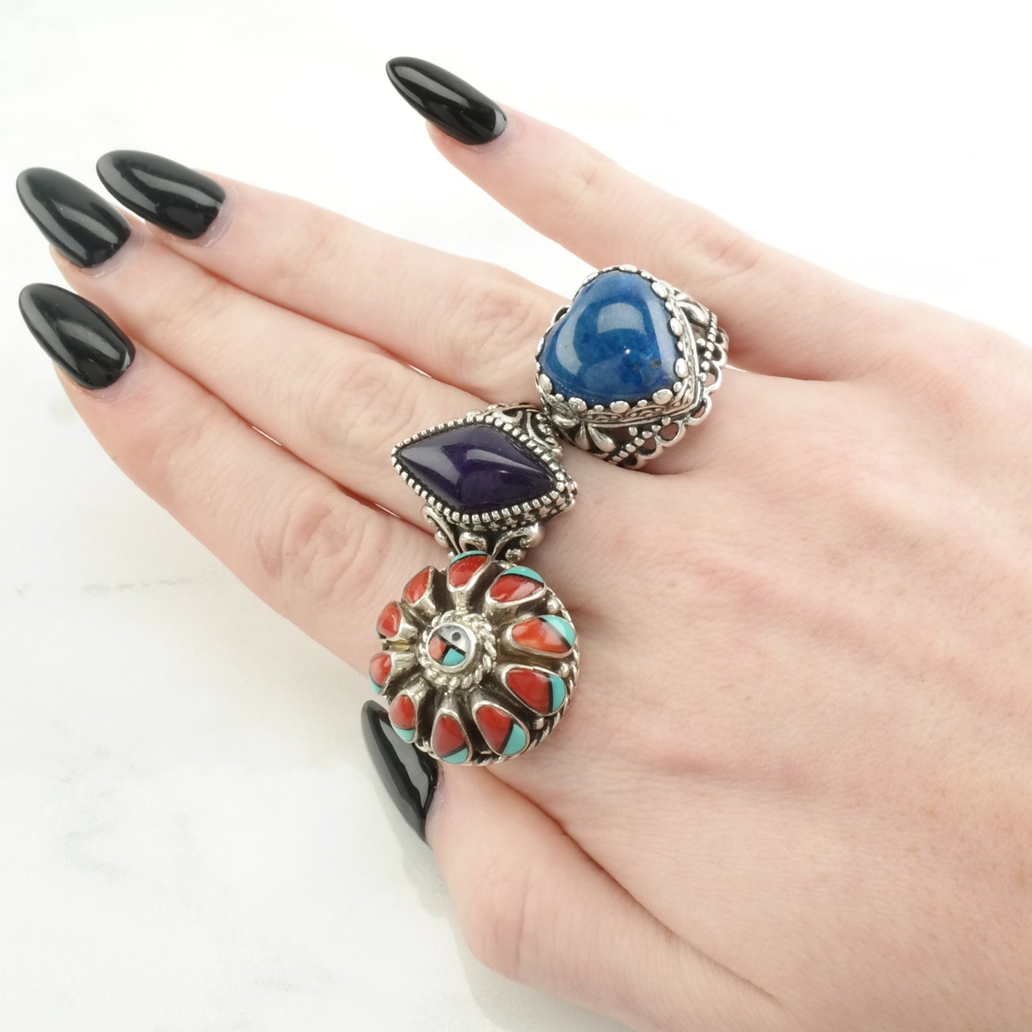 Vintage Carolyn Pollack Silver Ring Charoite Scroll Sterling Purple Size 8 1/4