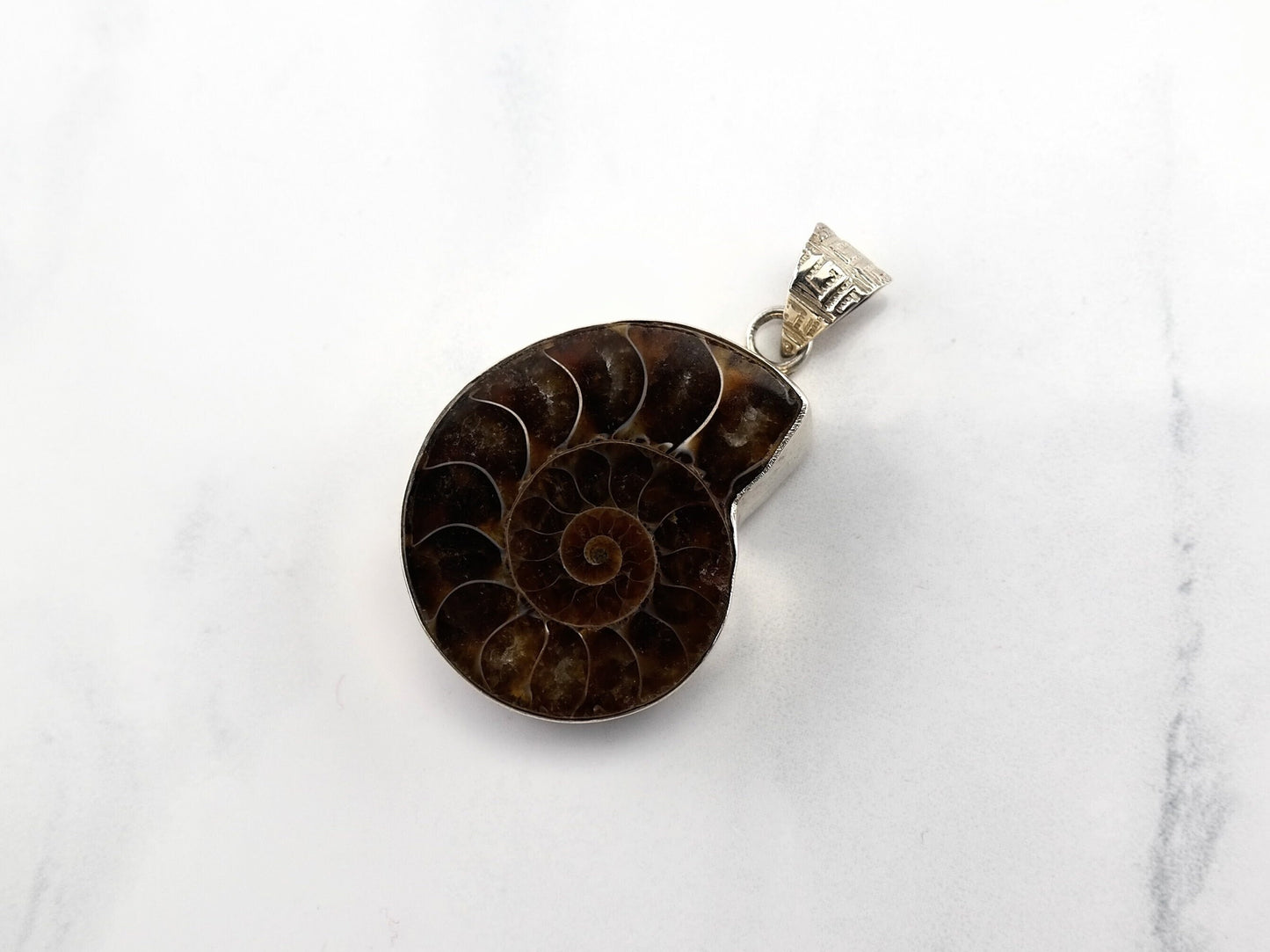 Vintage Ammolite Fossil Sterling Silver Pendant