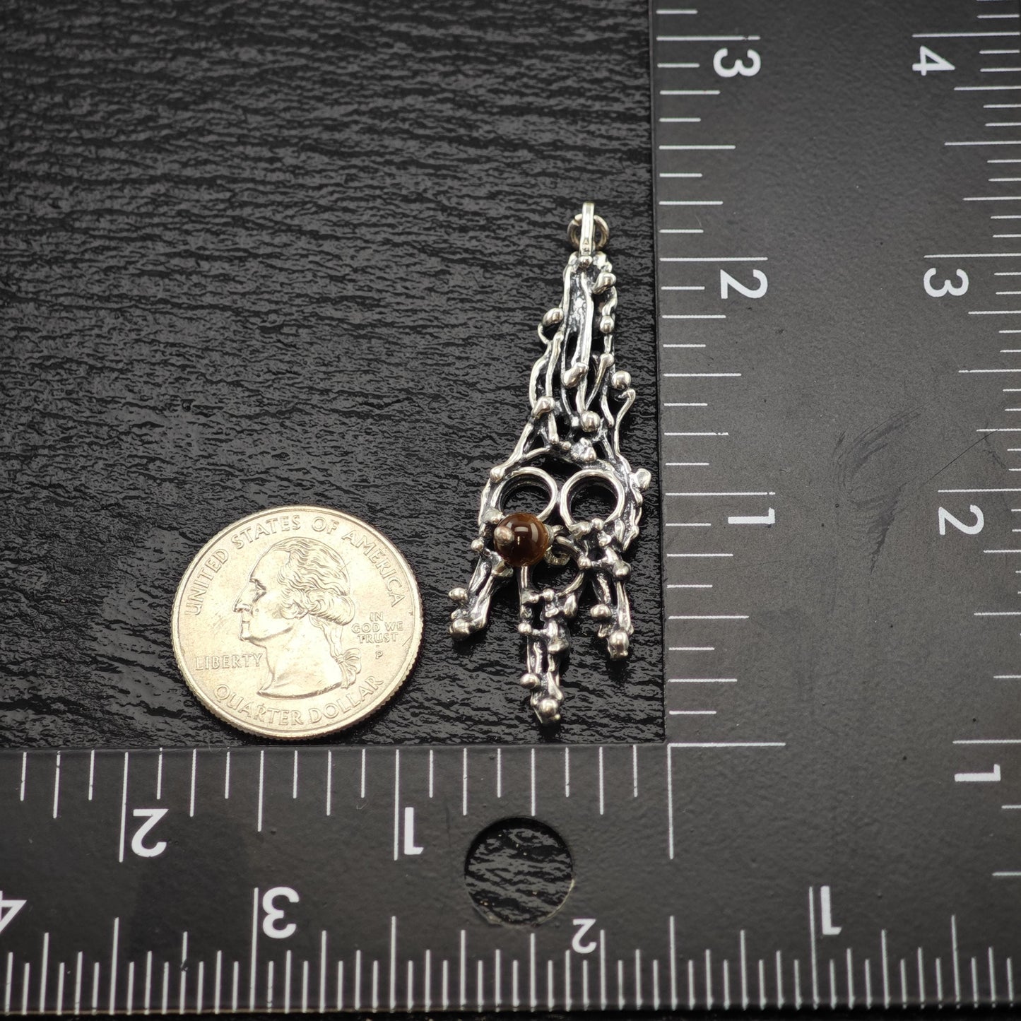 Brutalist Tiger Eye Pendant: Sterling Silver Jewelry P2793