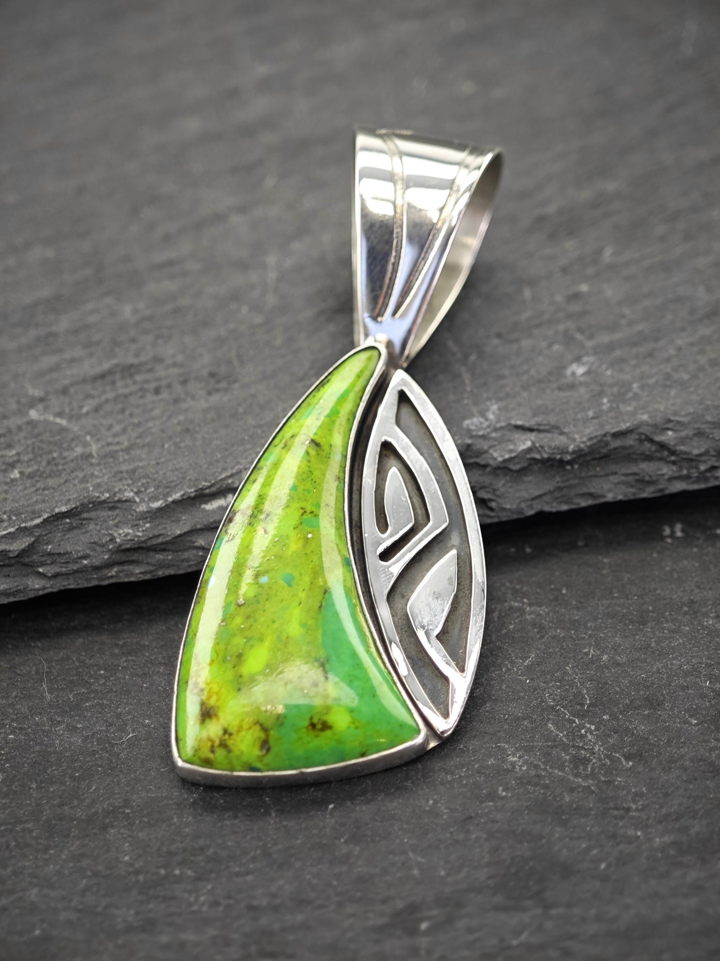 DTR Green Dyed Turquoise Pendant, Sterling Silver