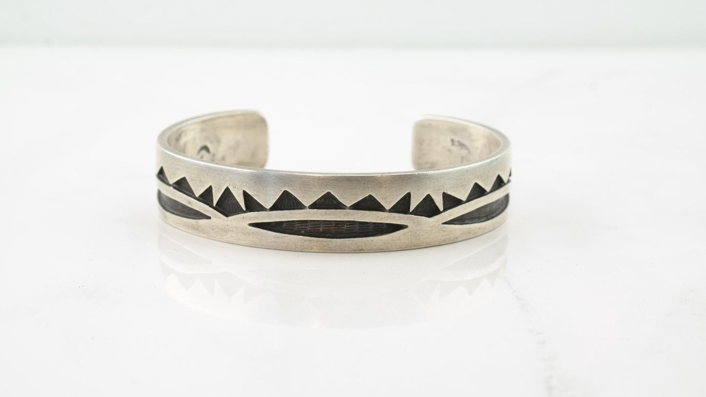 Vintage Hopi Sterling Silver Overlay Cuff Bracelet, Native American, Southwestern Jewelry, Signed Phillip Honanie, 1970s