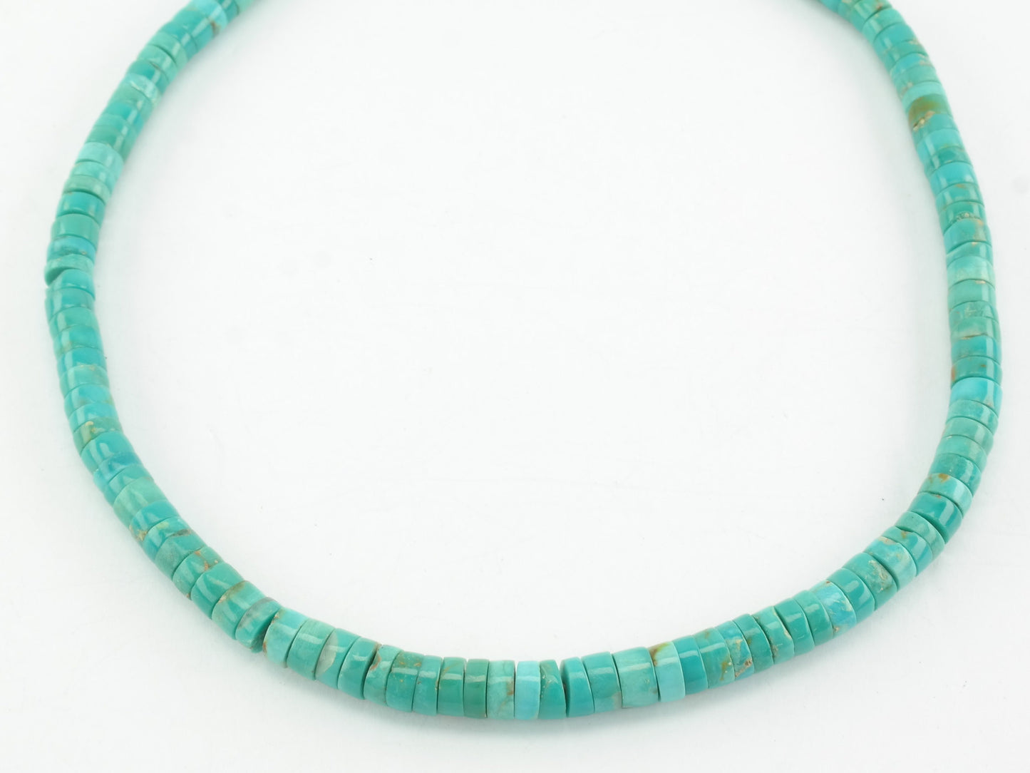 Vintage Turquoise Heishi Necklace | 24 Inch Strand | Natural Blue Turquoise Beads | Sterling Silver Findings | 1970s Boho Jewelry
