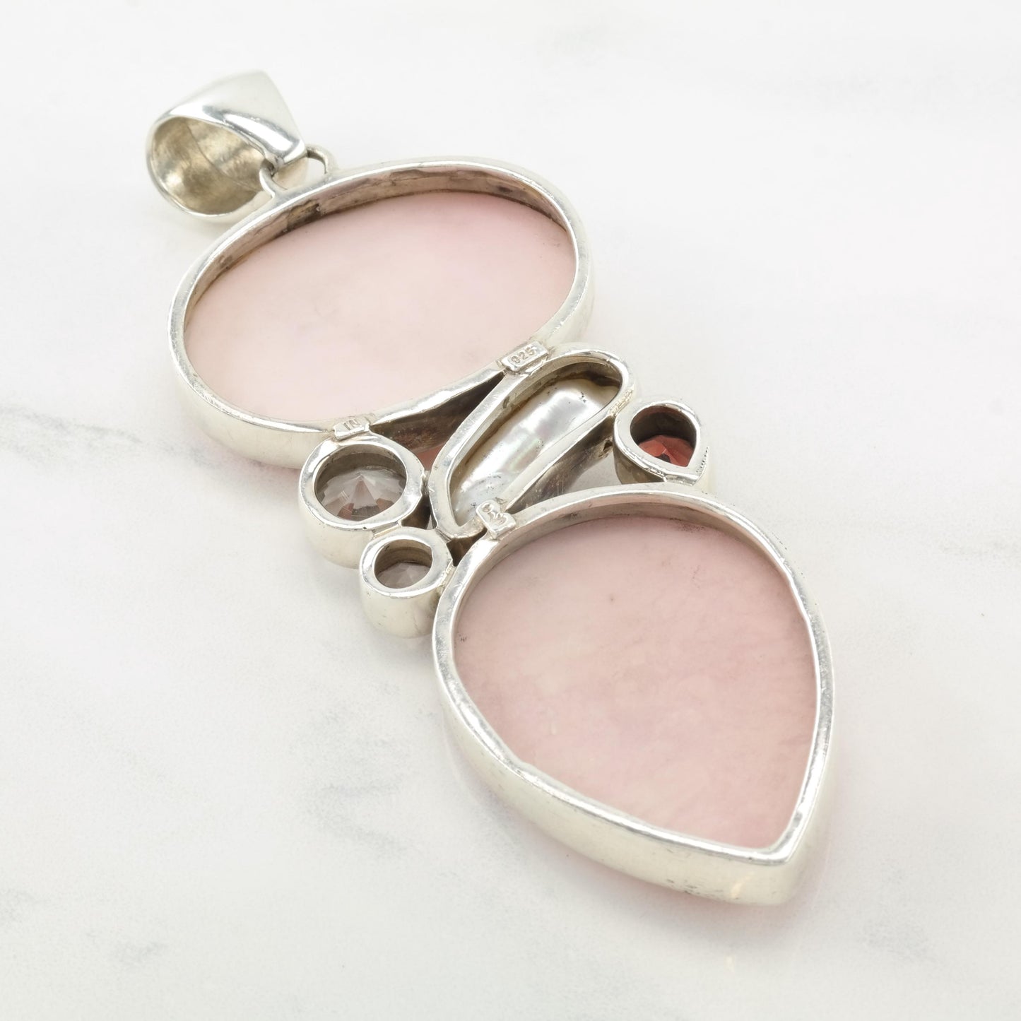 Vintage Large Sterling Silver Pink Pendant