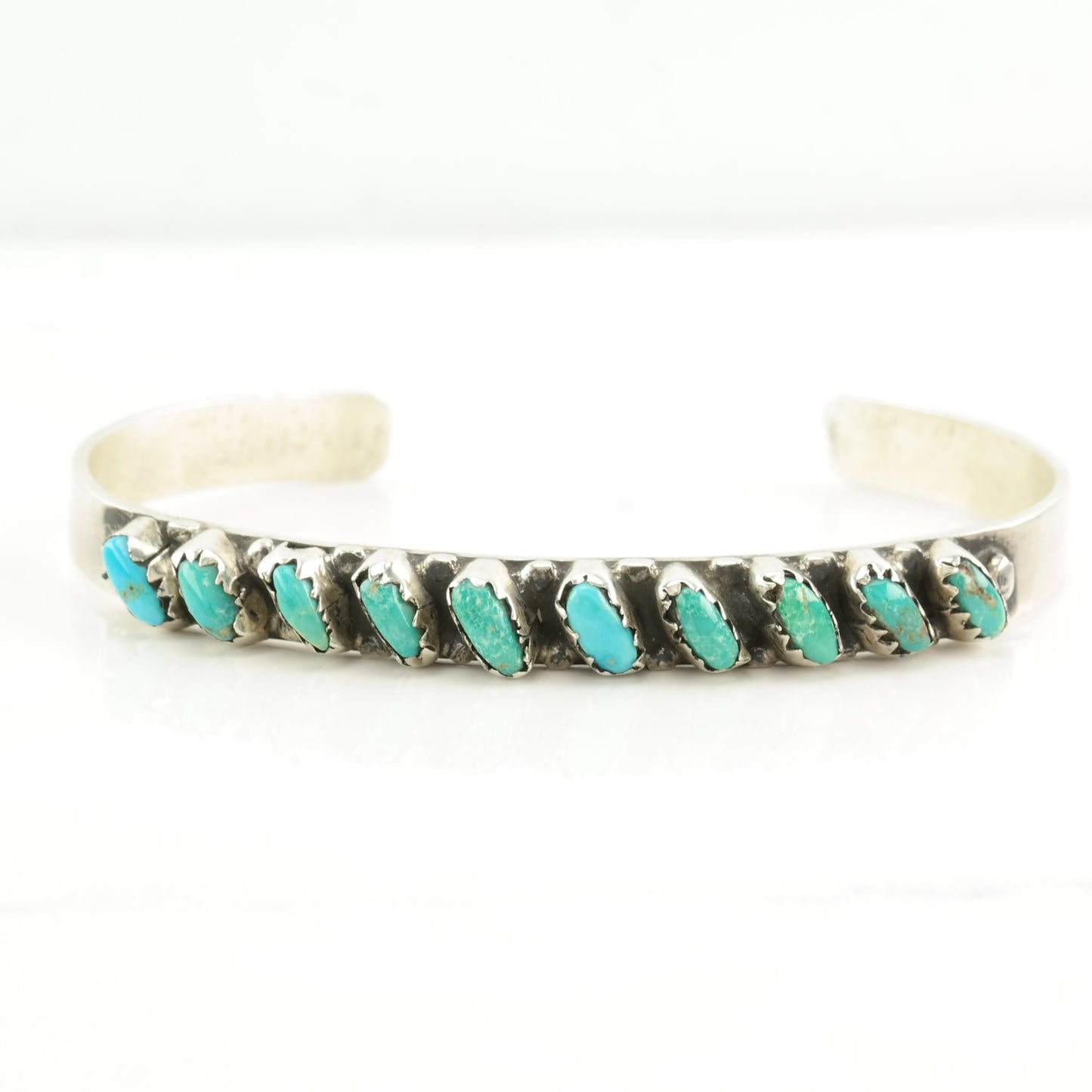 Zuni Sterling Silver Cuff Bracelet Green Blue Turquoise Petit Point