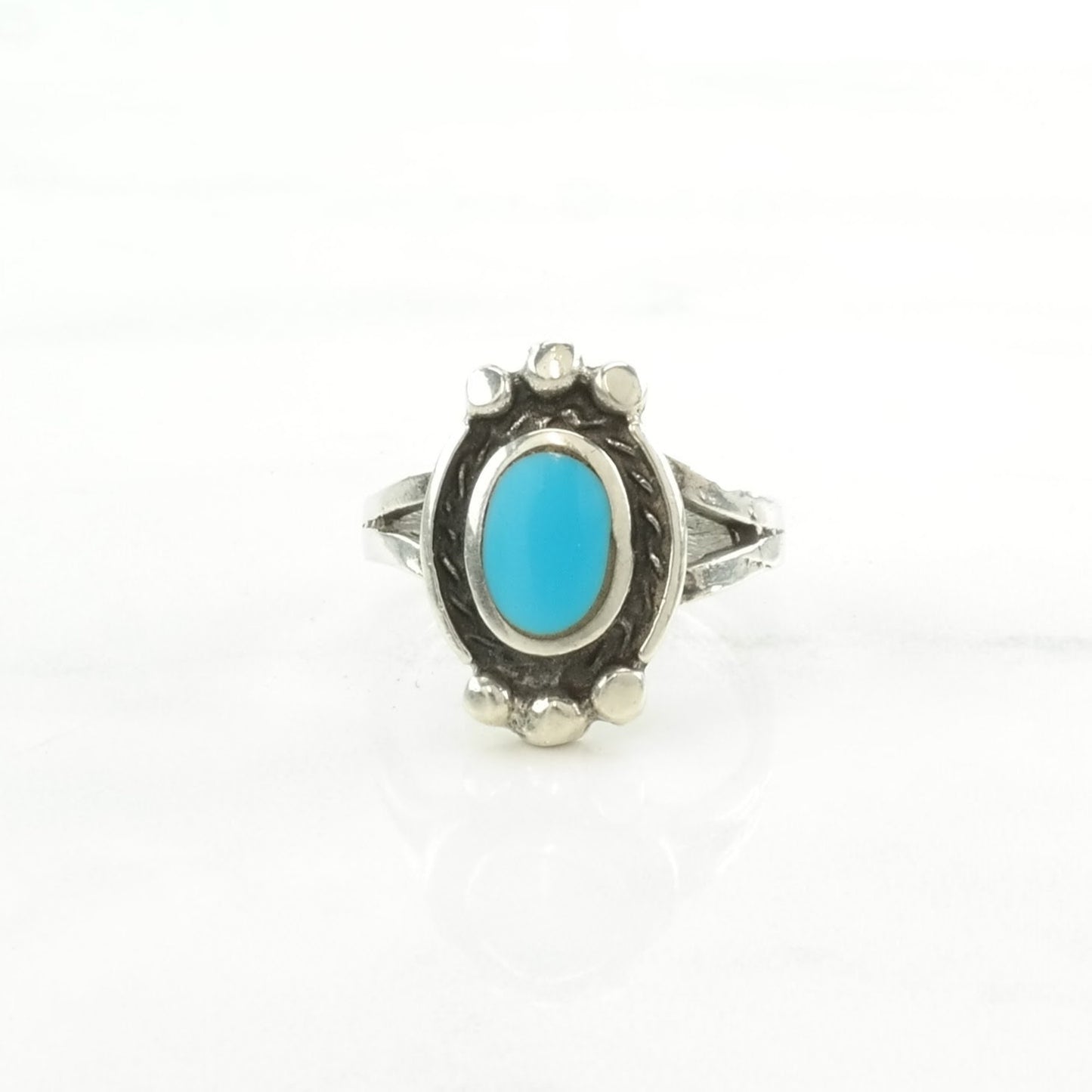 Vintage Southwest Silver Ring Block Turquoise Inlay Sterling Blue Size 7 1/2